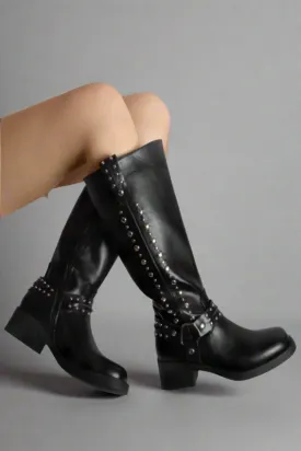 Womens Fashion Rivet Knee High Boots