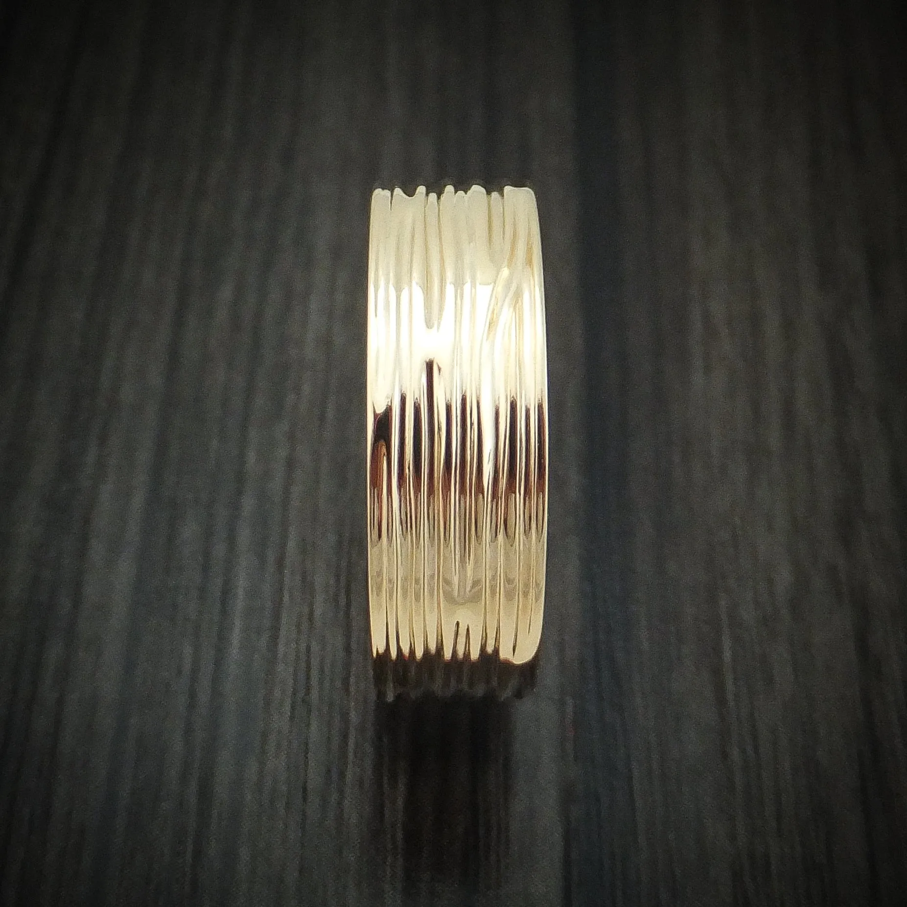 14K Gold Men's Ring with Tree Bark Finish Custom Made Band