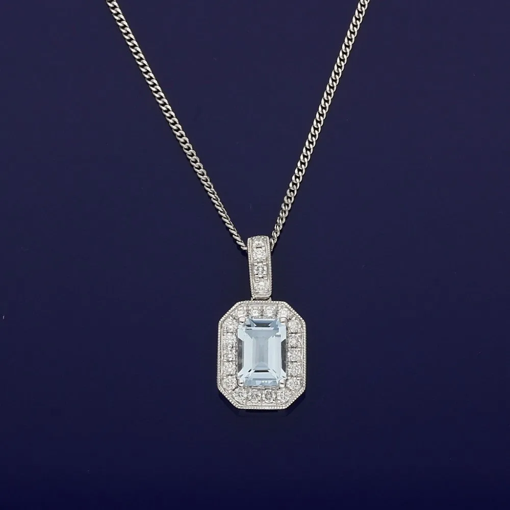 18ct White Gold Aquamarine and Diamond Pendant