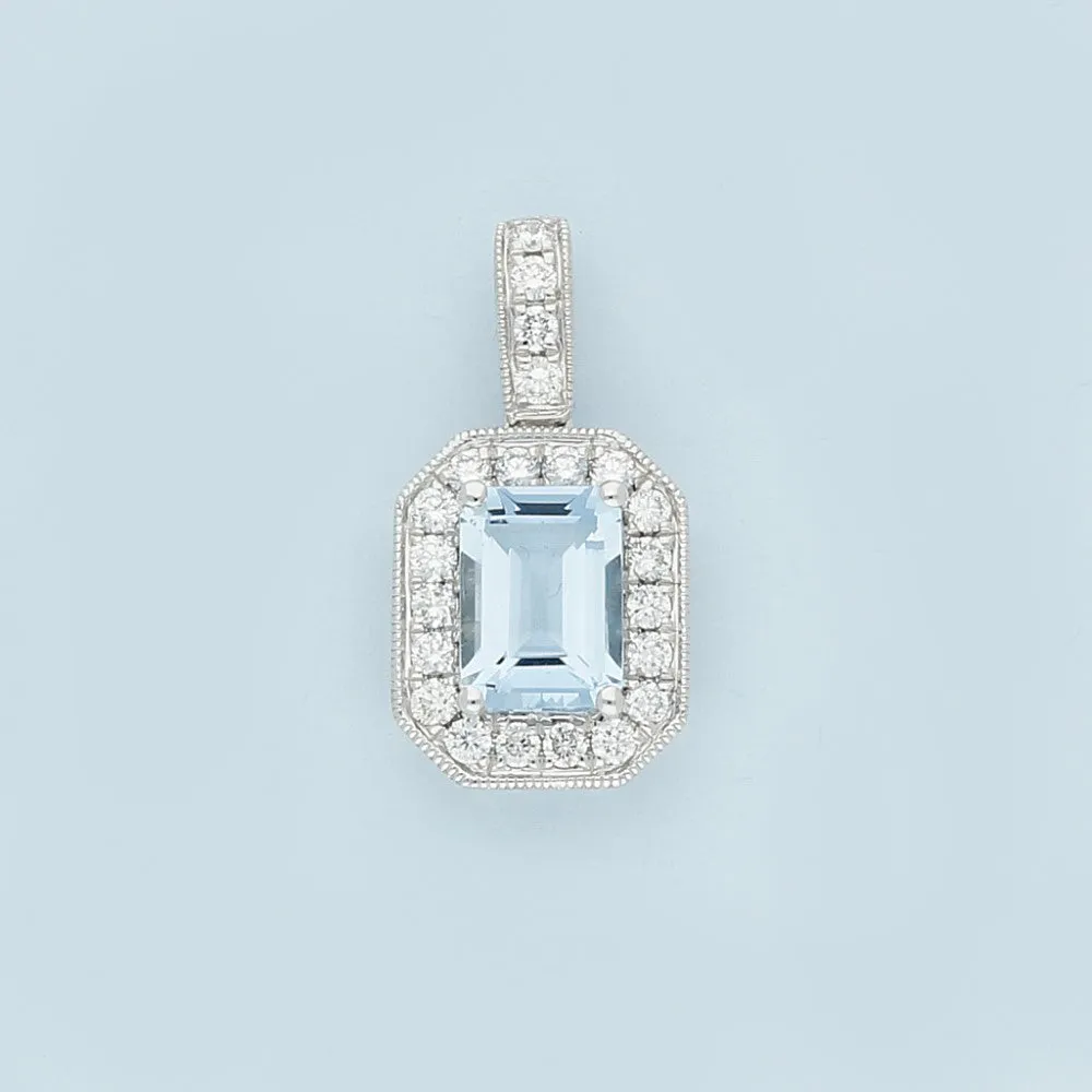 18ct White Gold Aquamarine and Diamond Pendant