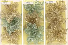 3-Pack of Glitter Poinsettia Silhouette Ornaments (Gold/Light Green)