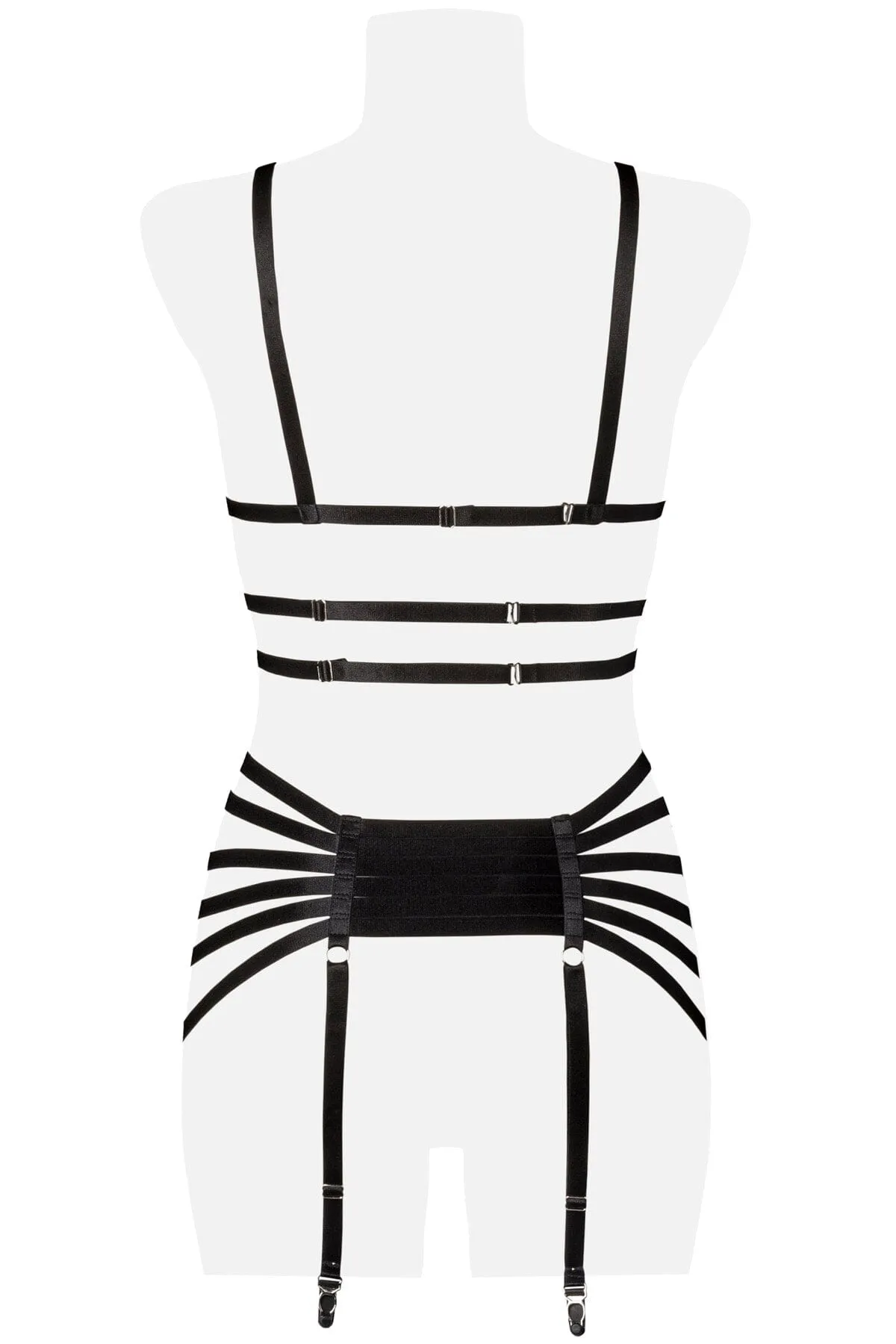 3 Piece Suspender Bra & Caged Harness Set