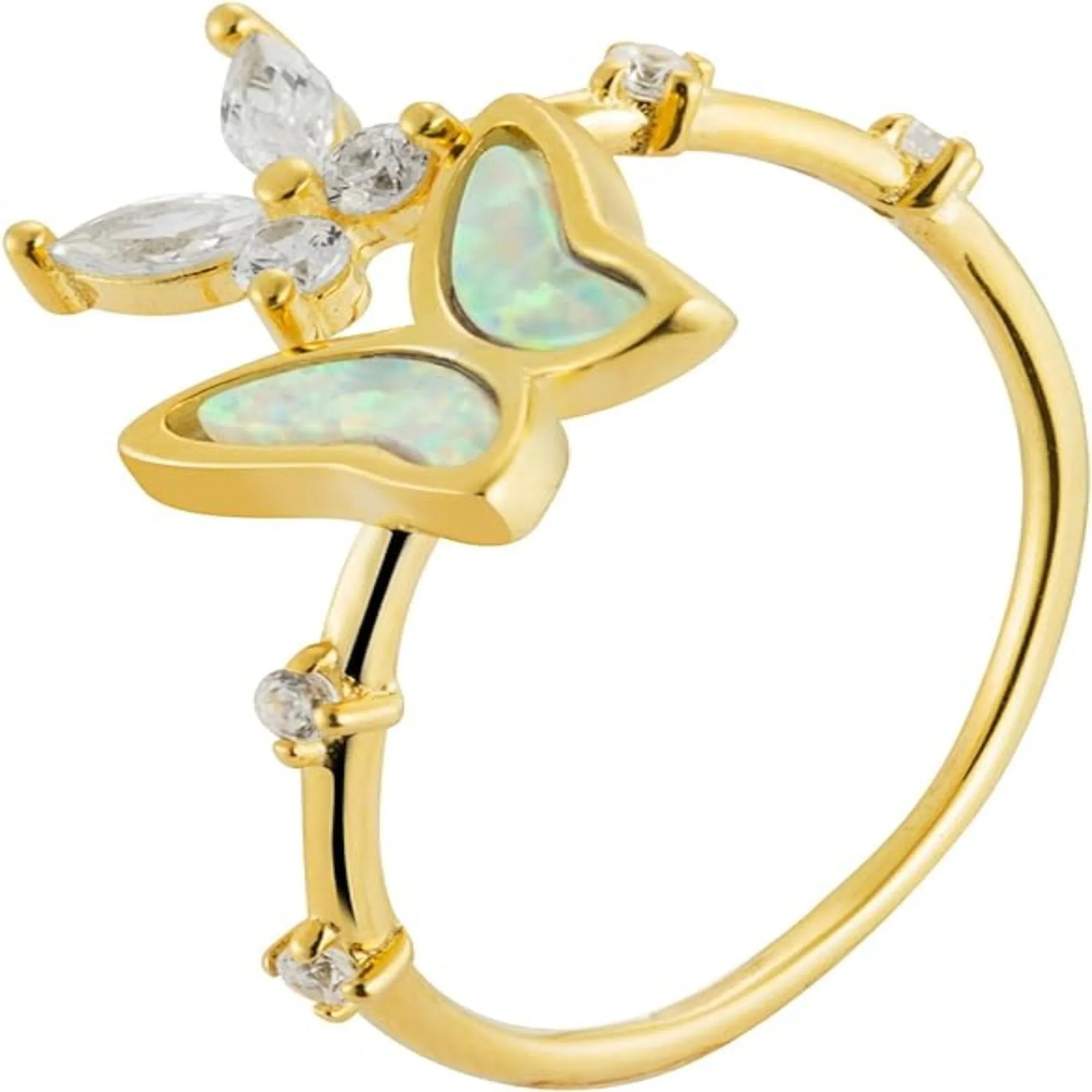 Adjustable Opal Butterfly Ring