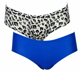 After Eden Unlimited Midi Brief 2 Pair Pack One Size S-XL Blue and Animal Print