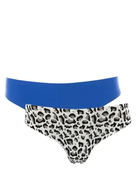 After Eden Unlimited Thong 2 Pair Pack One Size S-XL Blue and Animal Print