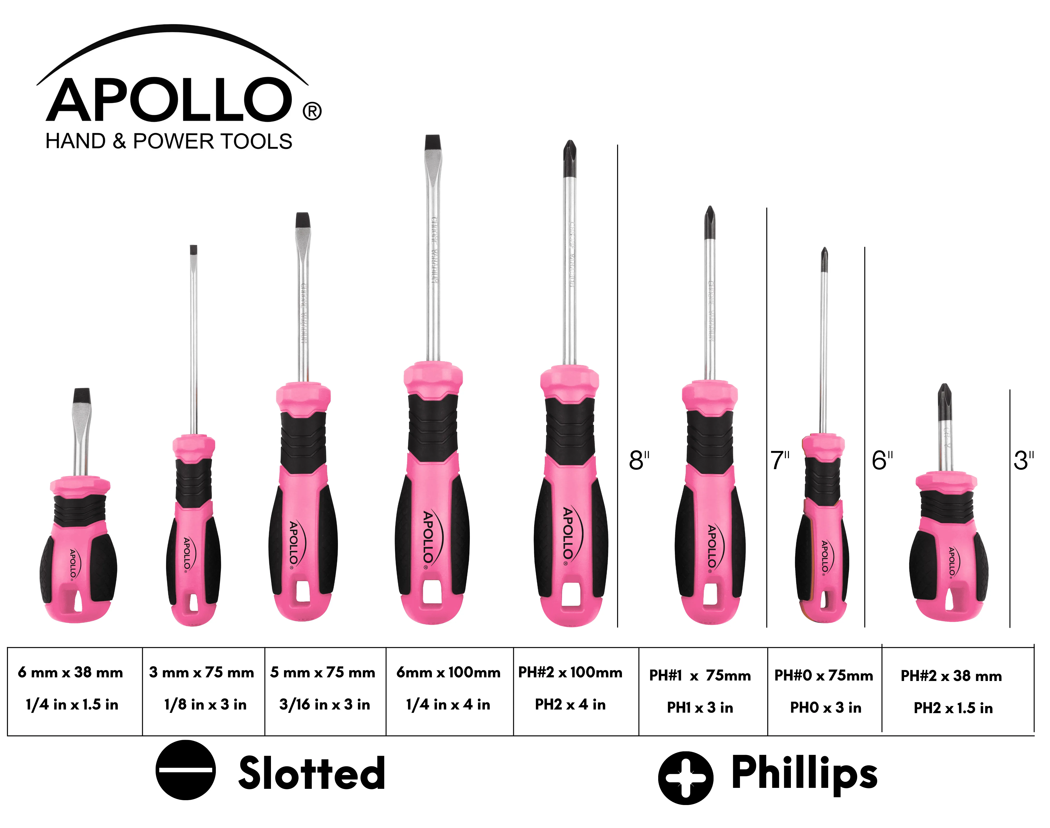 Apollo Tools’ 8 Pink Essential Screwdriver Set DT5018P