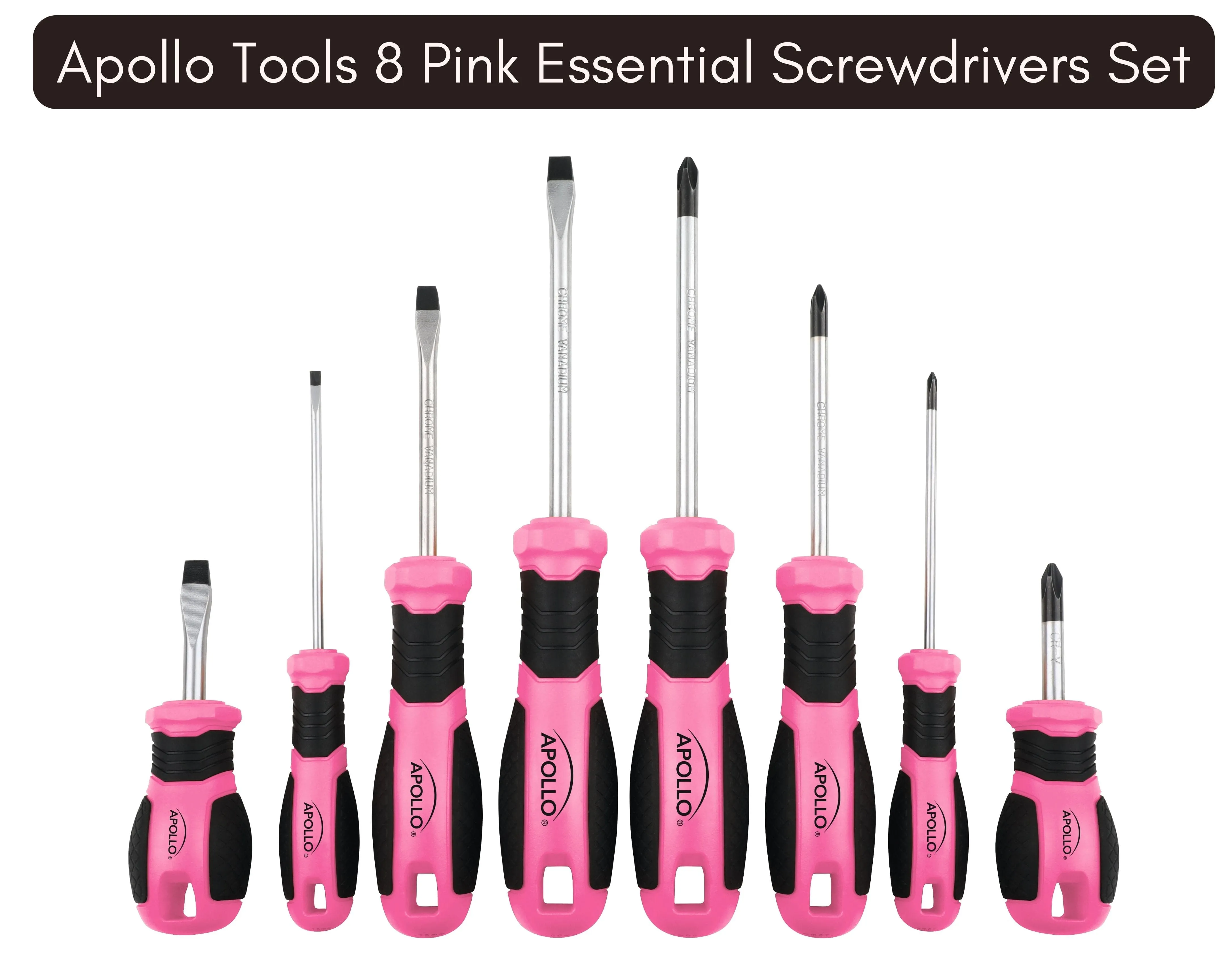 Apollo Tools’ 8 Pink Essential Screwdriver Set DT5018P