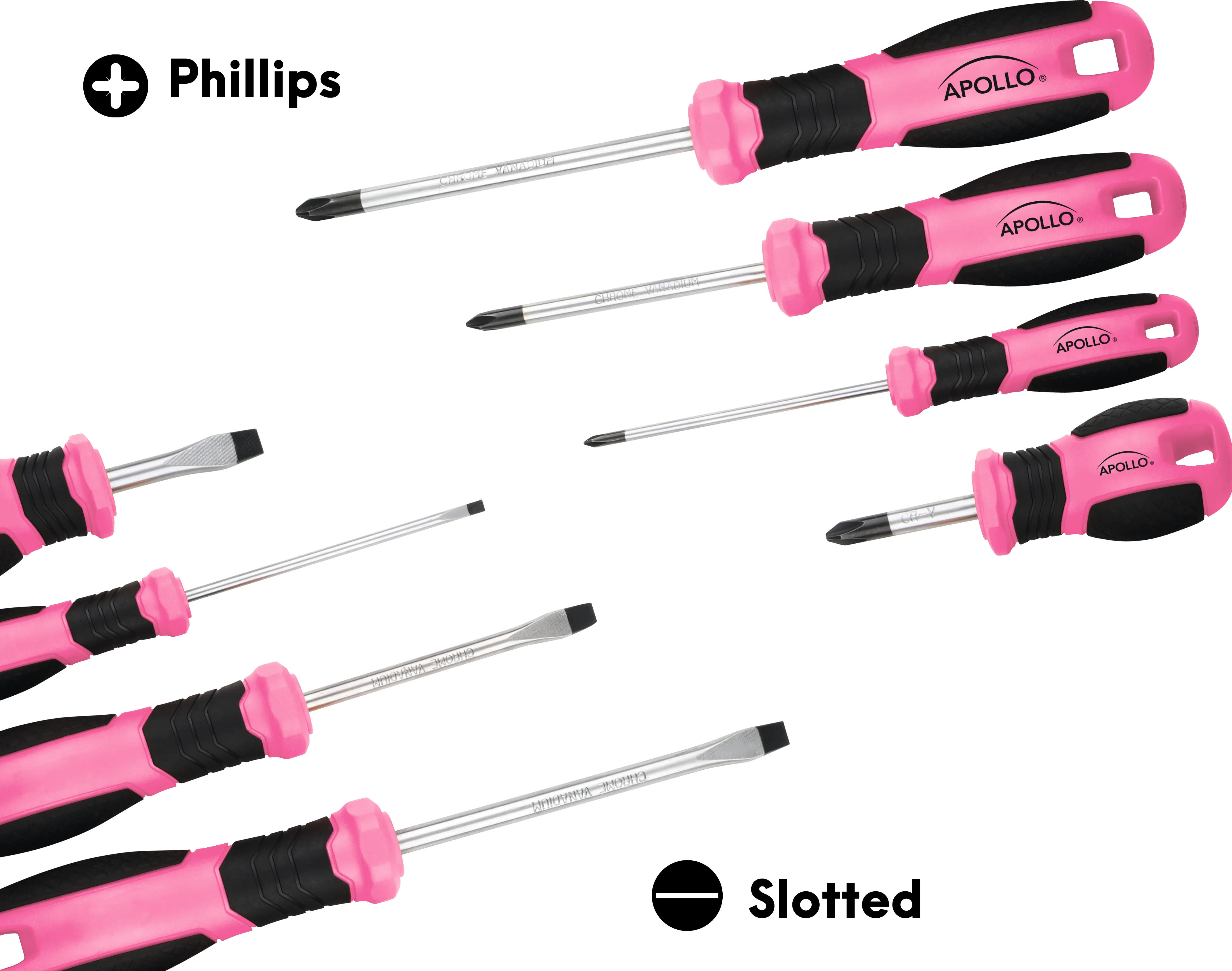 Apollo Tools’ 8 Pink Essential Screwdriver Set DT5018P