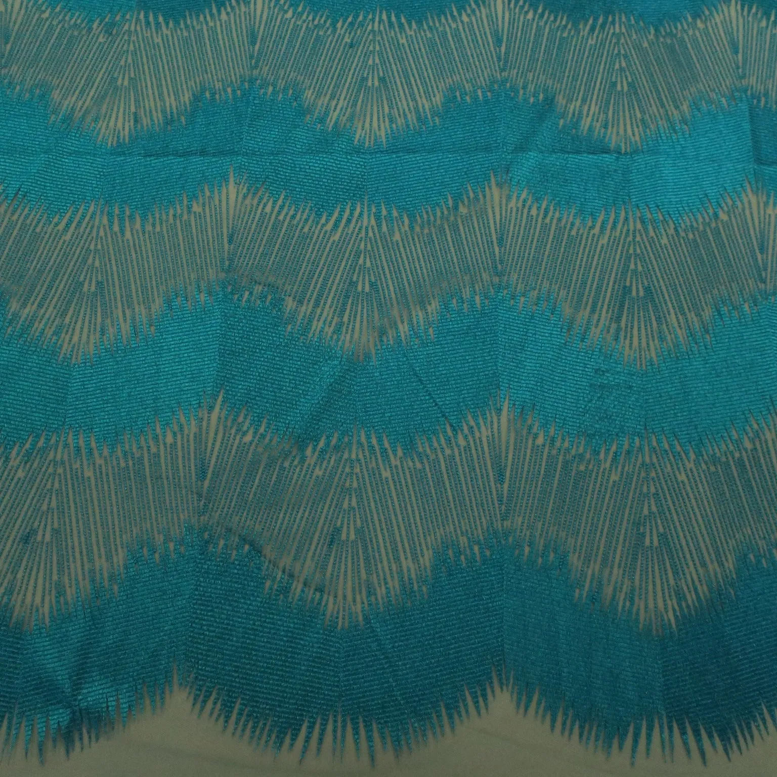 Aqua Abstract Embroidered Tulle Fabric