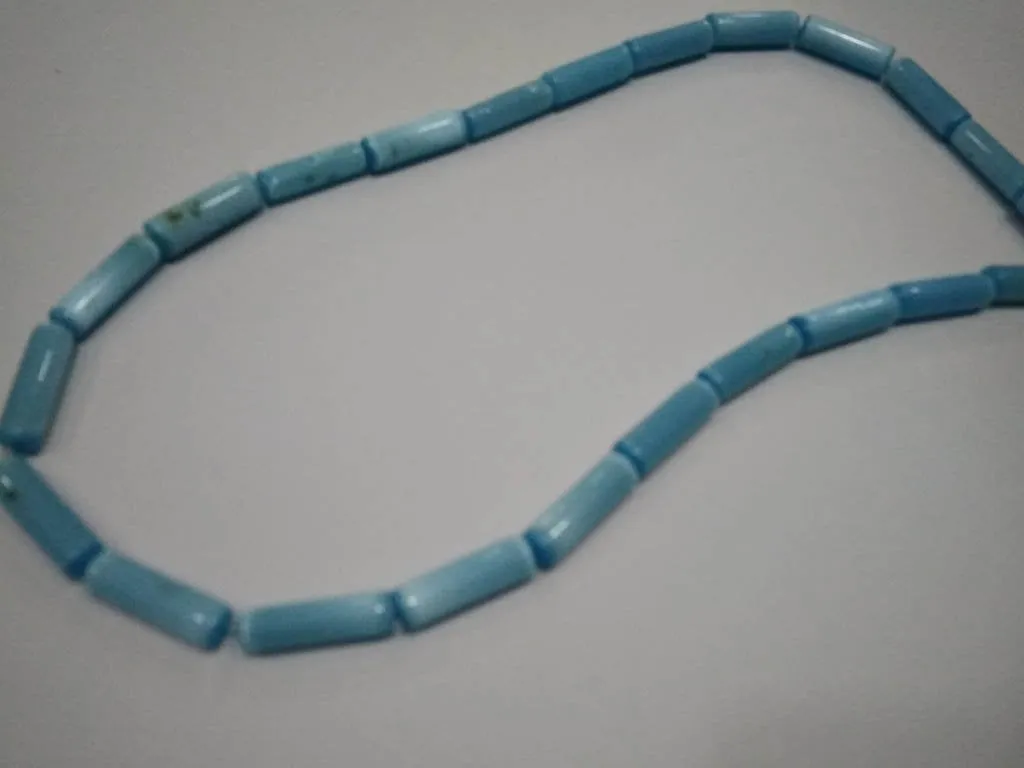 Aqua Blue Opaque Pipe Pressed Glass Beads (6x18 mm)