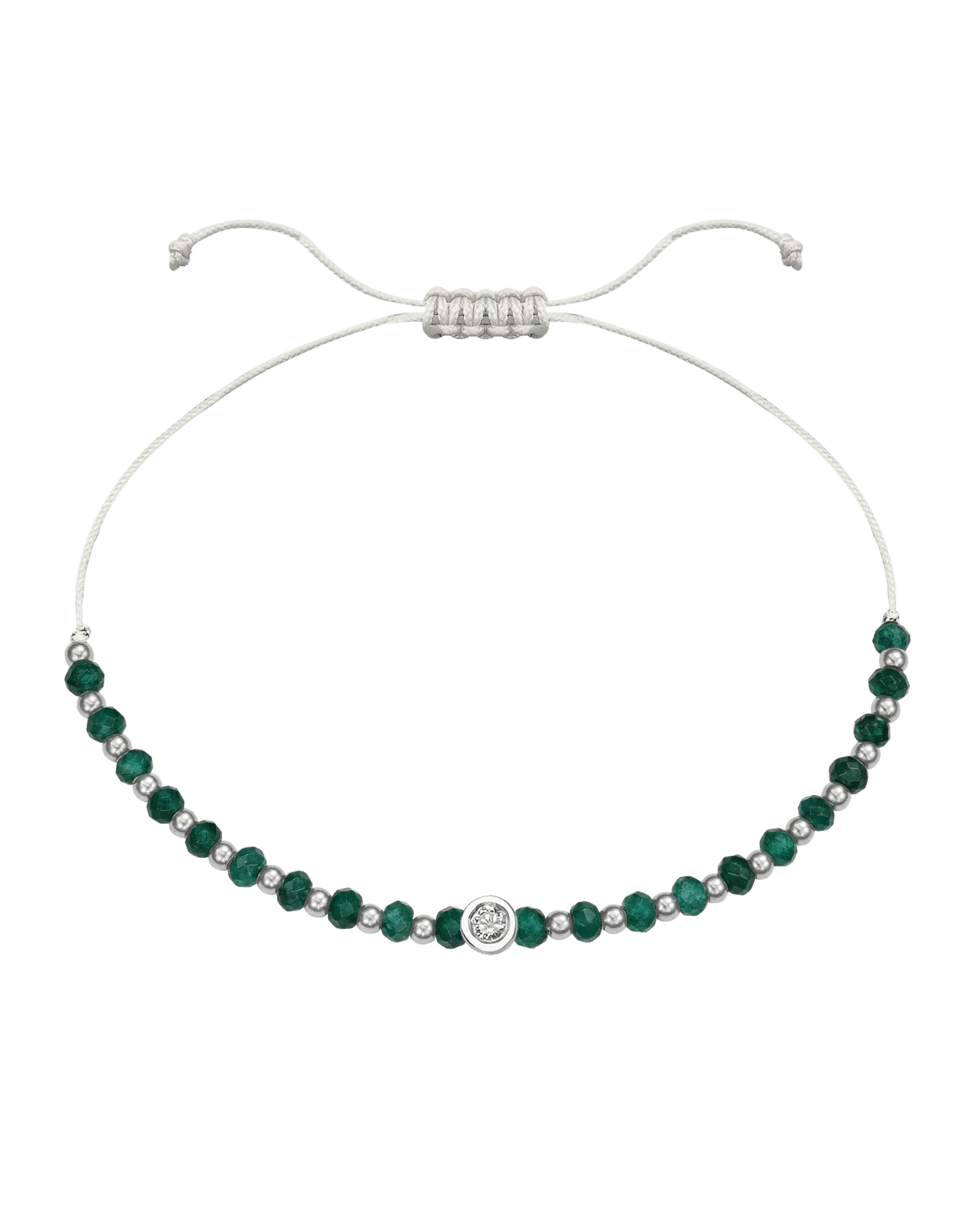 Aventurine Gemstone String of Love Bracelet for Luck - 14K White Gold