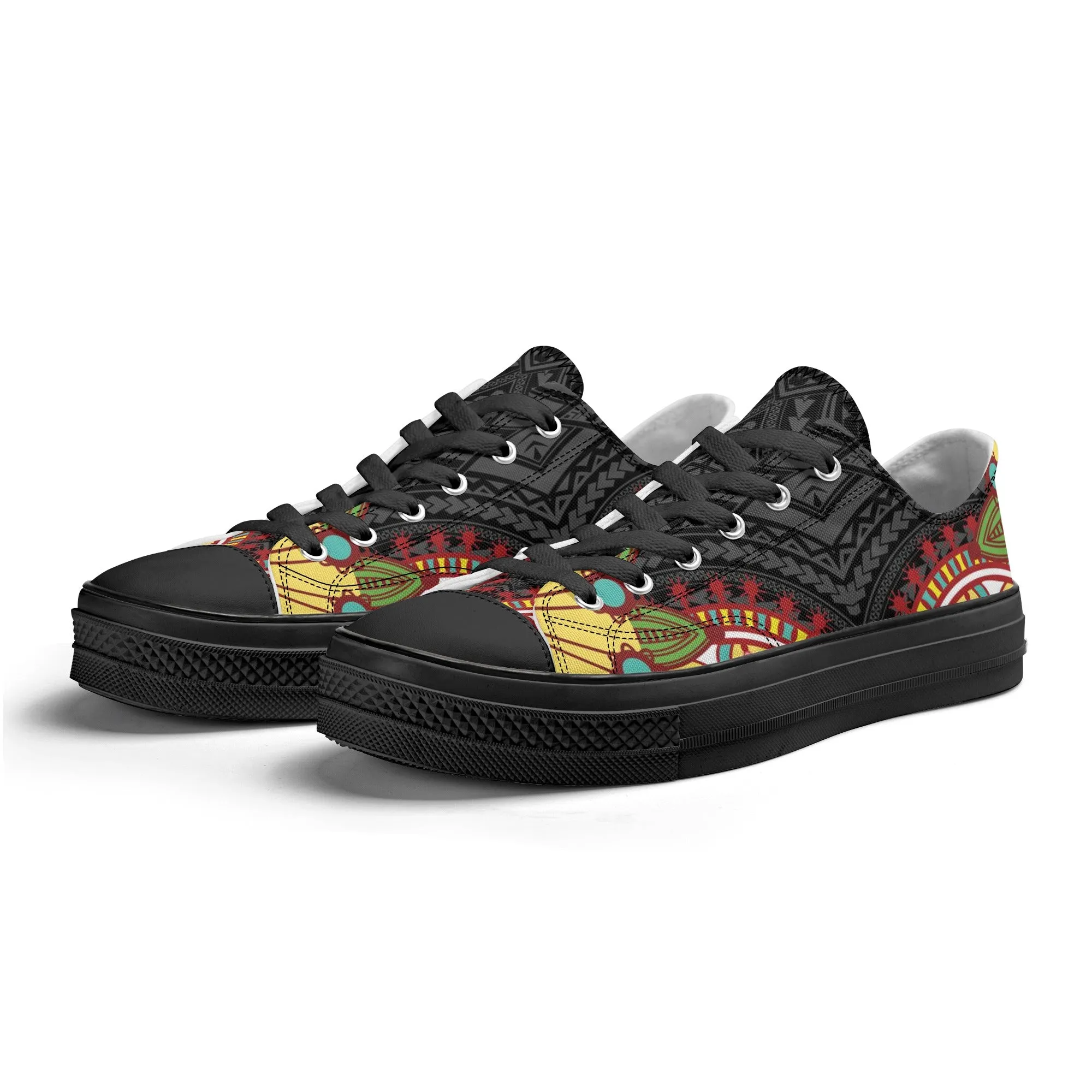 Black Abstract Design Pattern - Womens Classic Low Top Canvas Shoes for Footwear Lovers
