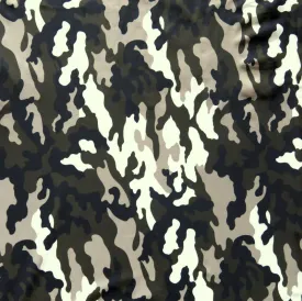 Black, Dark Olive, Light Brown, and Cream Camo Nylon Spandex Swimsuit Fabric