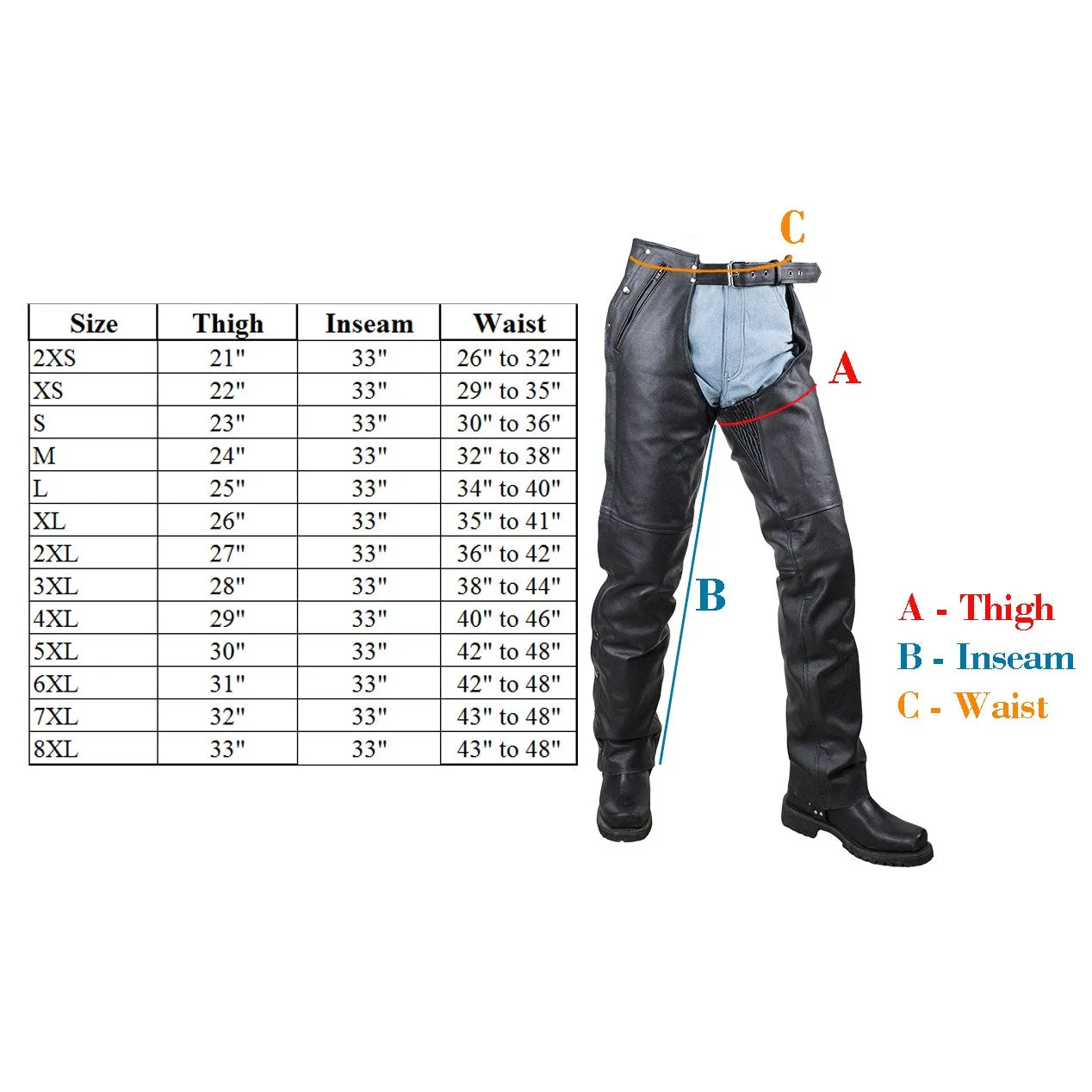 Black Multi-Pocket Split Leather Chaps W/ Zipout liner