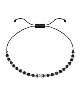 Black Onyx Gemstone String of Love Bracelet for Protection - 14K White Gold