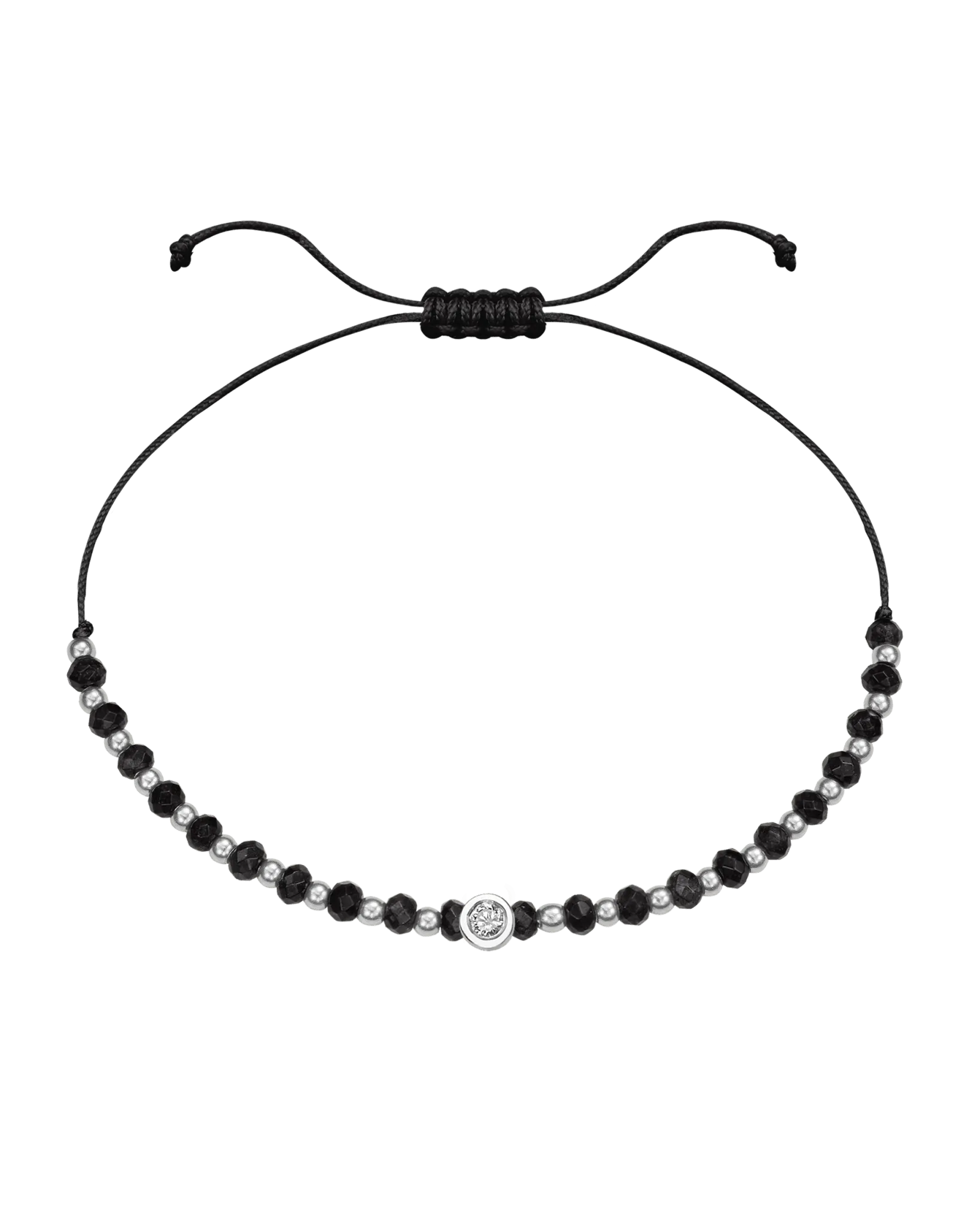 Black Onyx Gemstone String of Love Bracelet for Protection - 14K White Gold