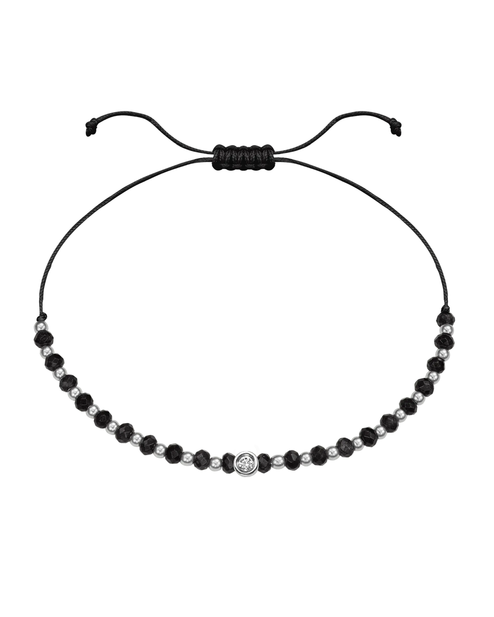 Black Onyx Gemstone String of Love Bracelet for Protection - 14K White Gold