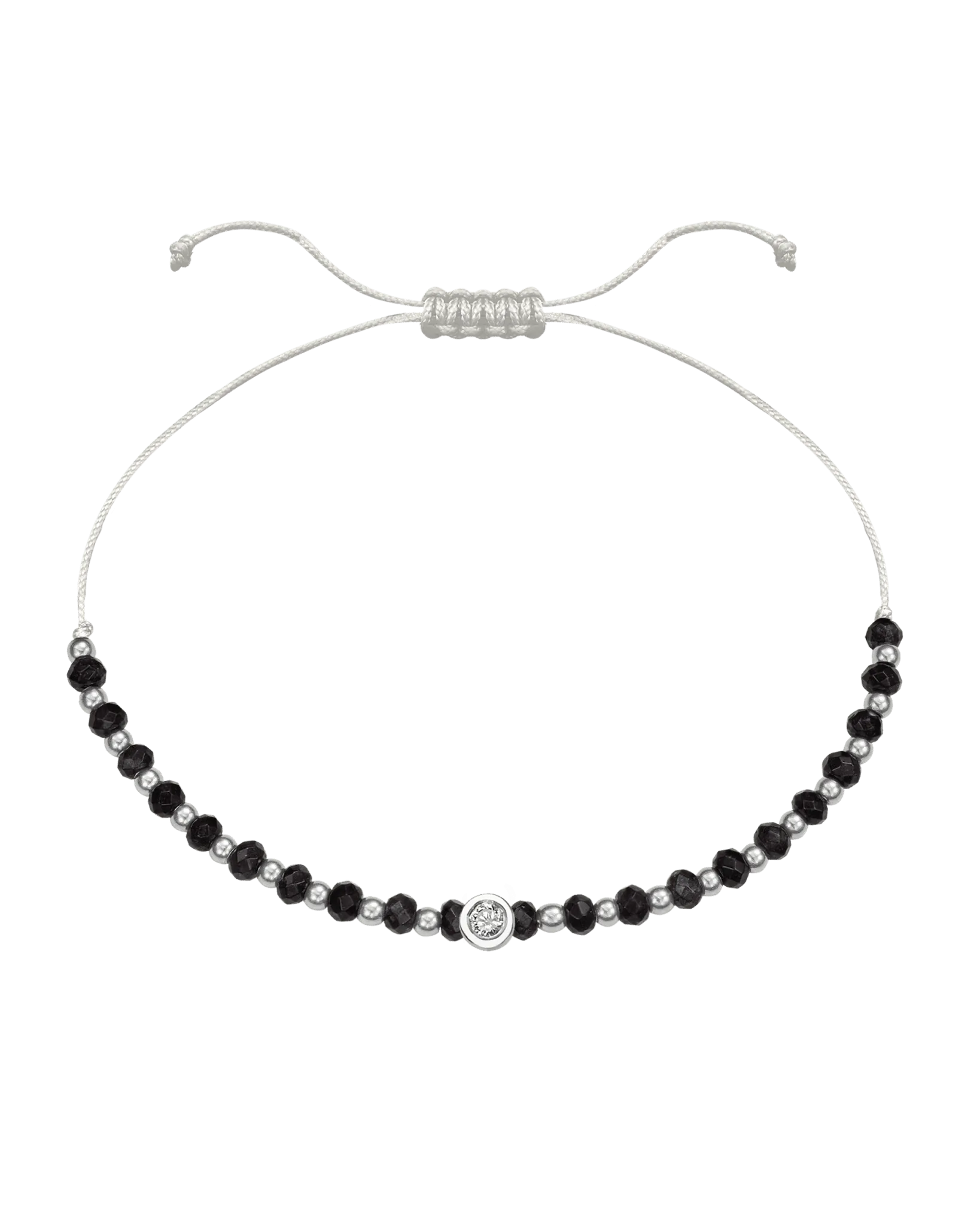 Black Onyx Gemstone String of Love Bracelet for Protection - 14K White Gold