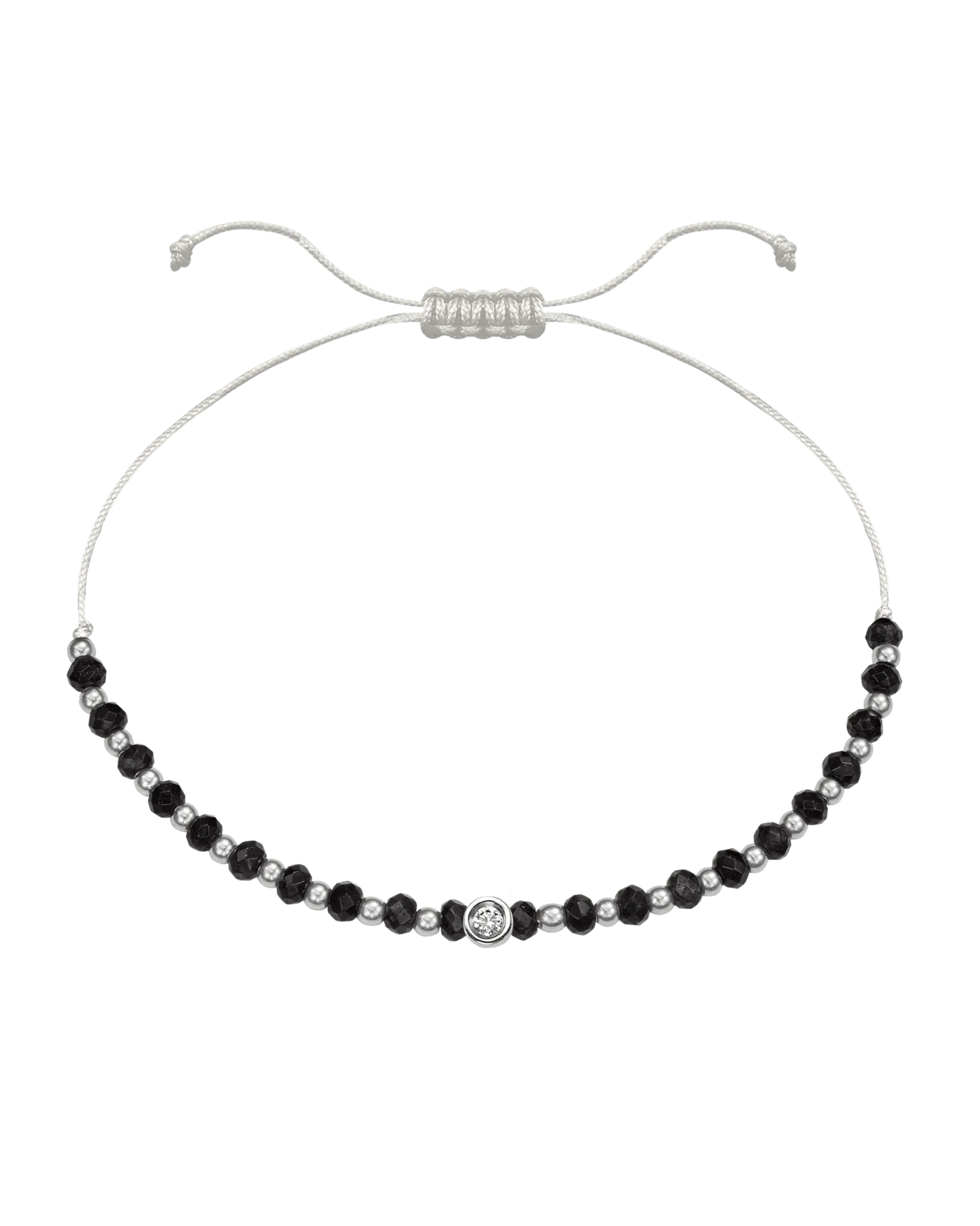 Black Onyx Gemstone String of Love Bracelet for Protection - 14K White Gold