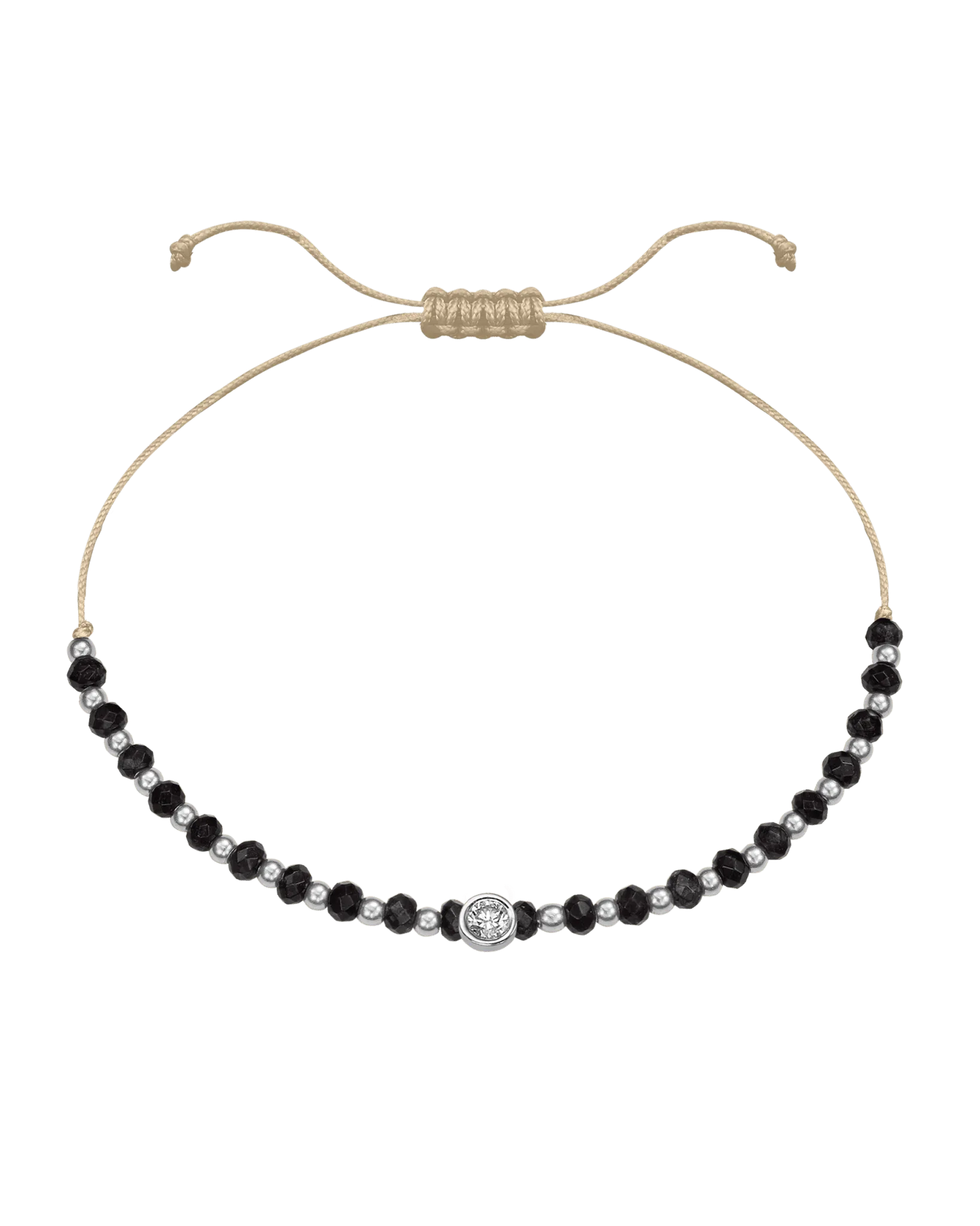 Black Onyx Gemstone String of Love Bracelet for Protection - 14K White Gold