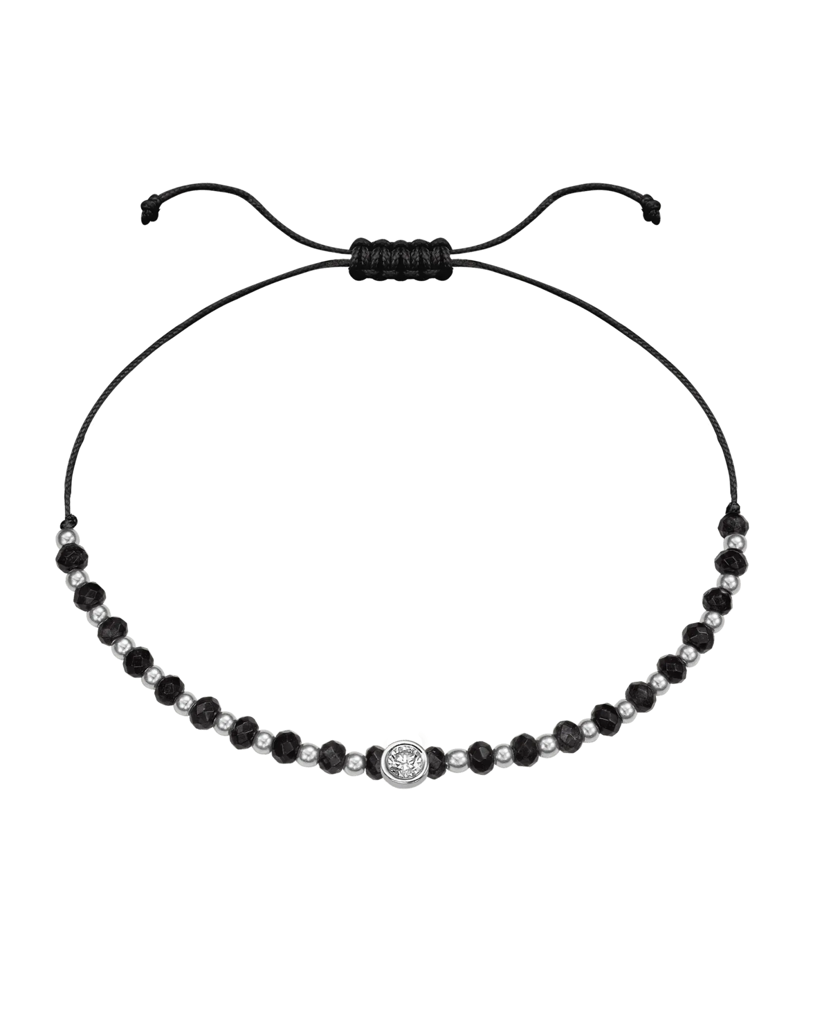 Black Onyx Gemstone String of Love Bracelet for Protection - 14K White Gold