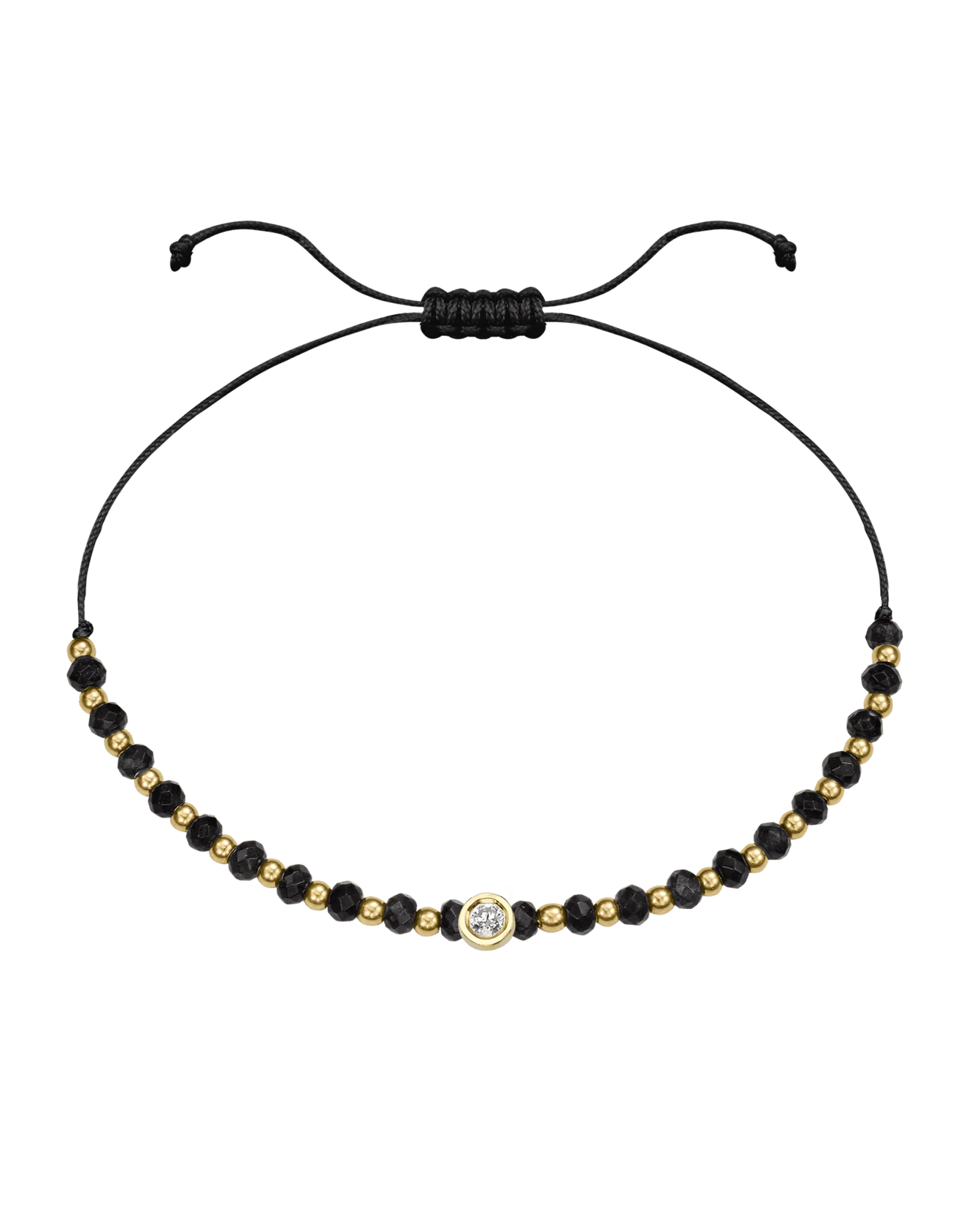 Black Onyx Gemstone String of Love Bracelet for Protection - 14K Yellow Gold