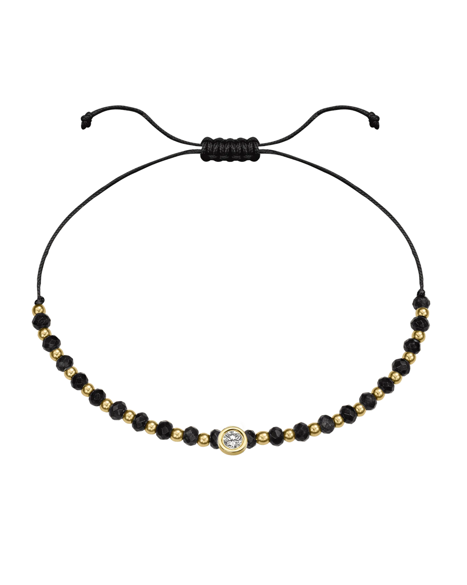 Black Onyx Gemstone String of Love Bracelet for Protection - 14K Yellow Gold