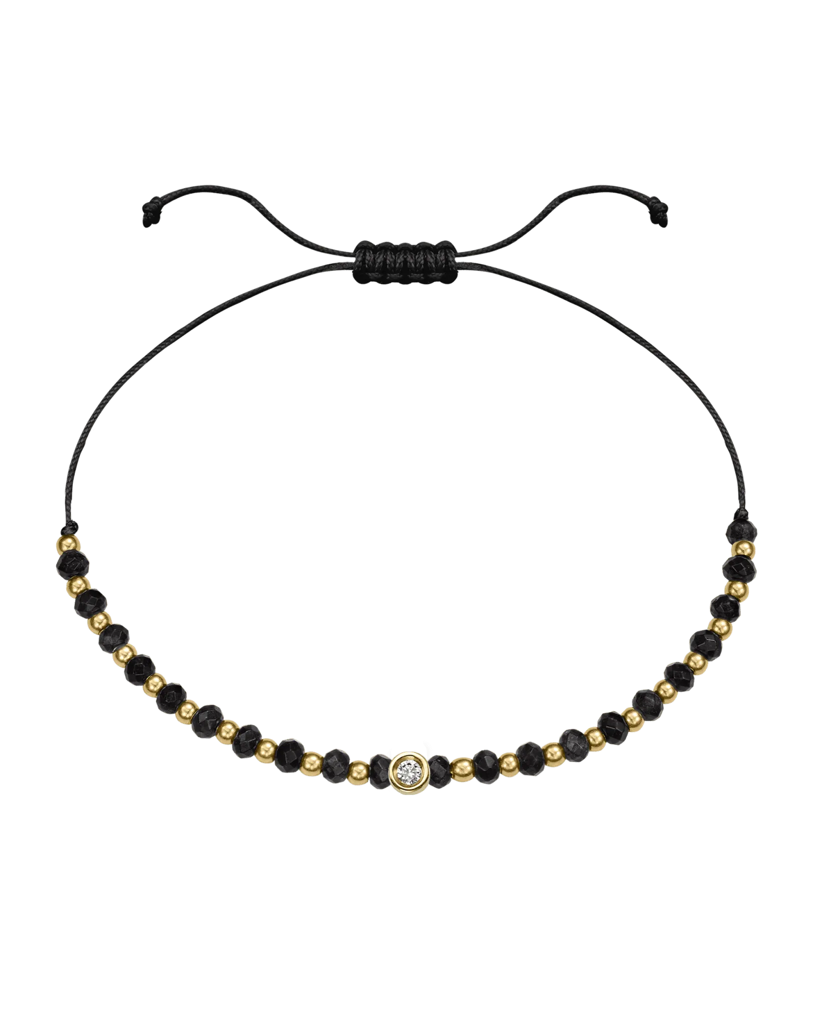 Black Onyx Gemstone String of Love Bracelet for Protection - 14K Yellow Gold