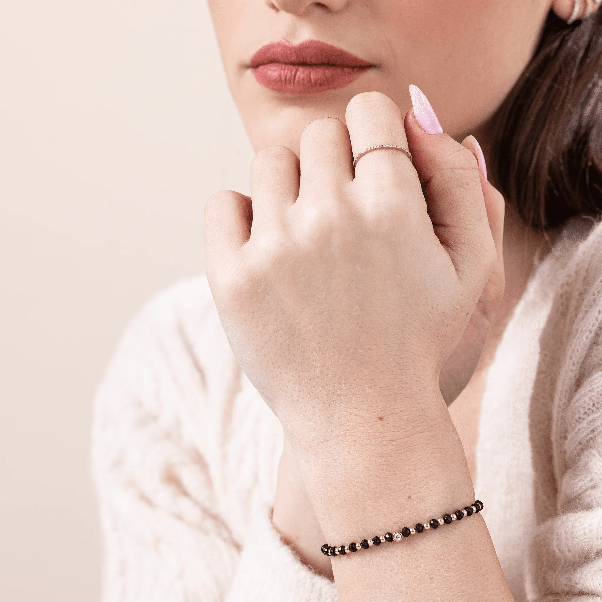 Black Onyx Gemstone String of Love Bracelet for Protection - 14K Yellow Gold