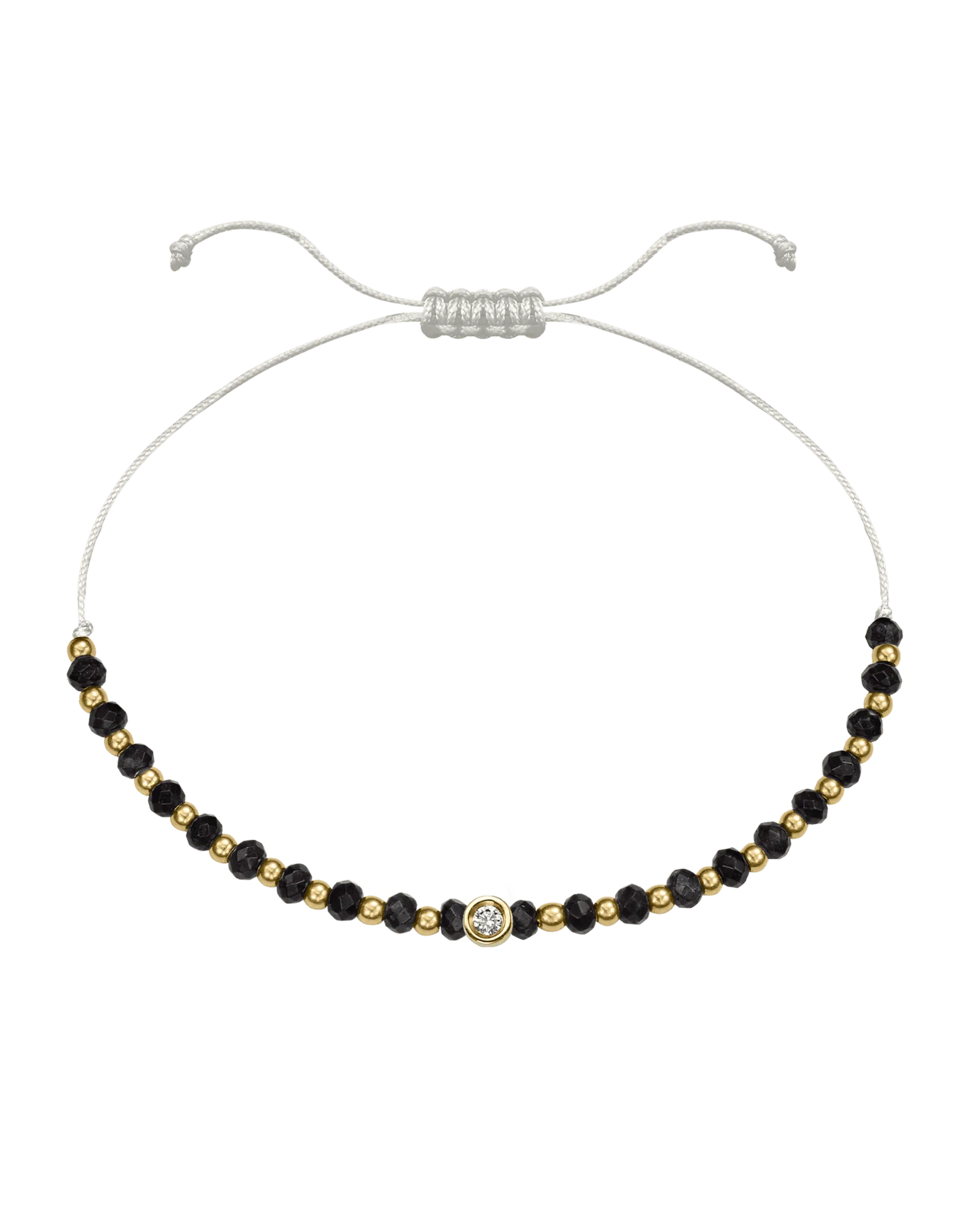 Black Onyx Gemstone String of Love Bracelet for Protection - 14K Yellow Gold