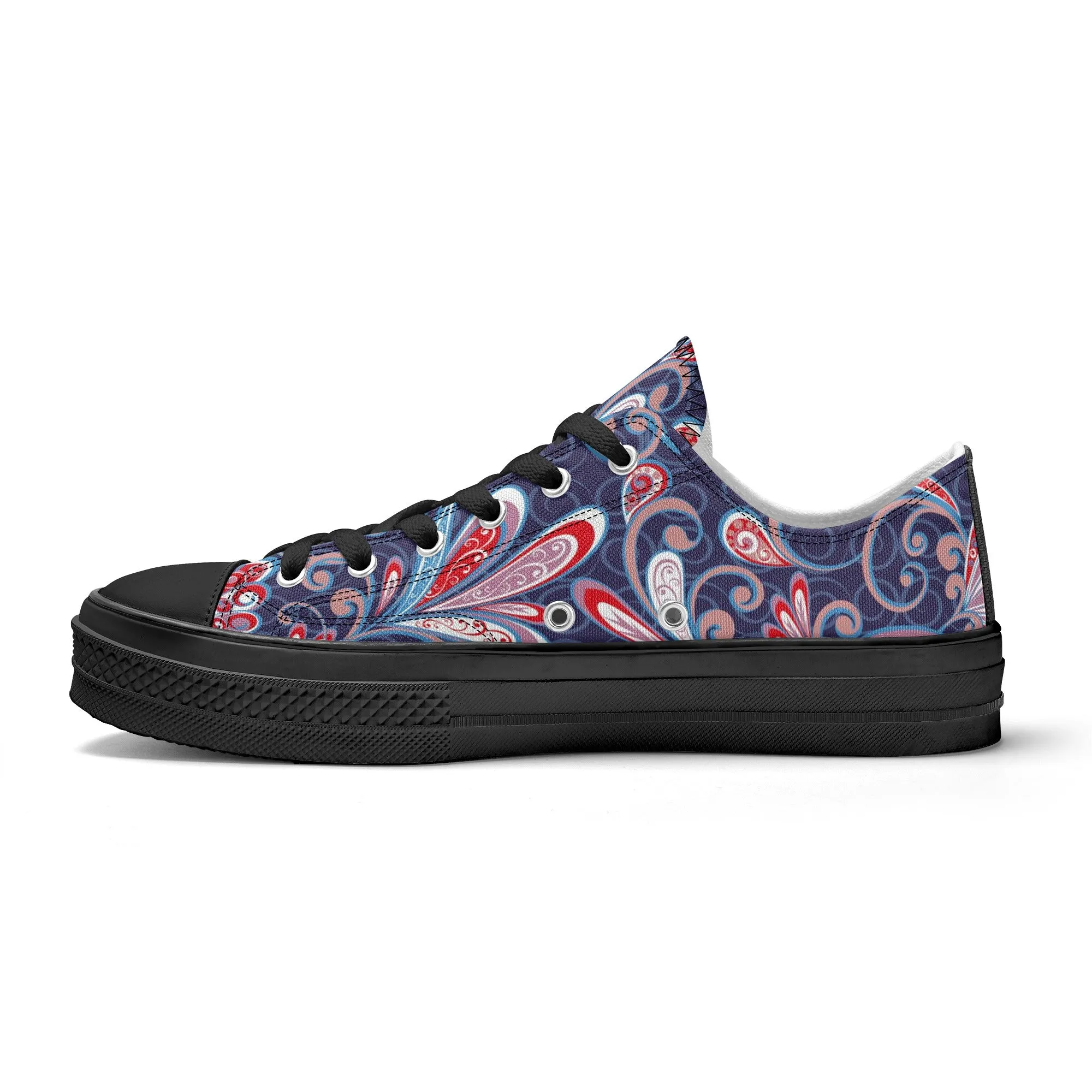 Blue and Red Paisley Pattern - Womens Classic Low Top Canvas Shoes for Footwear Lovers