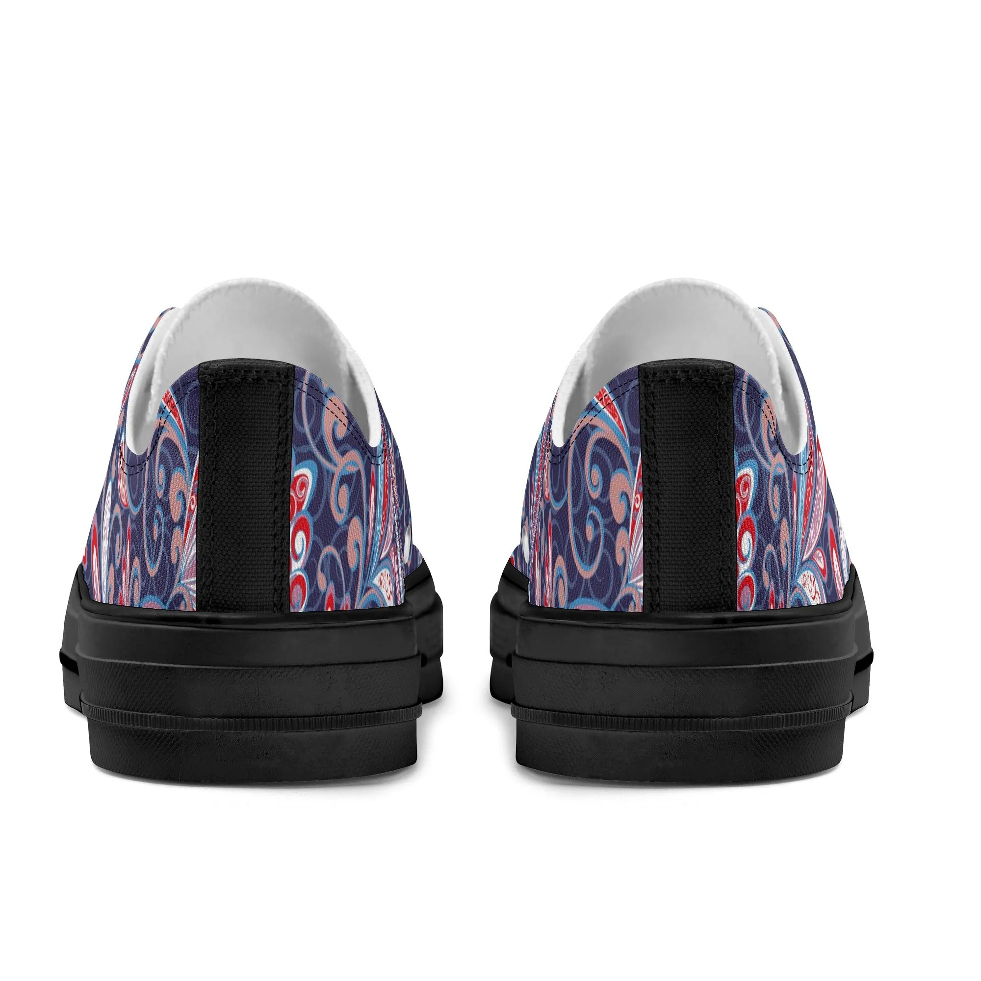 Blue and Red Paisley Pattern - Womens Classic Low Top Canvas Shoes for Footwear Lovers