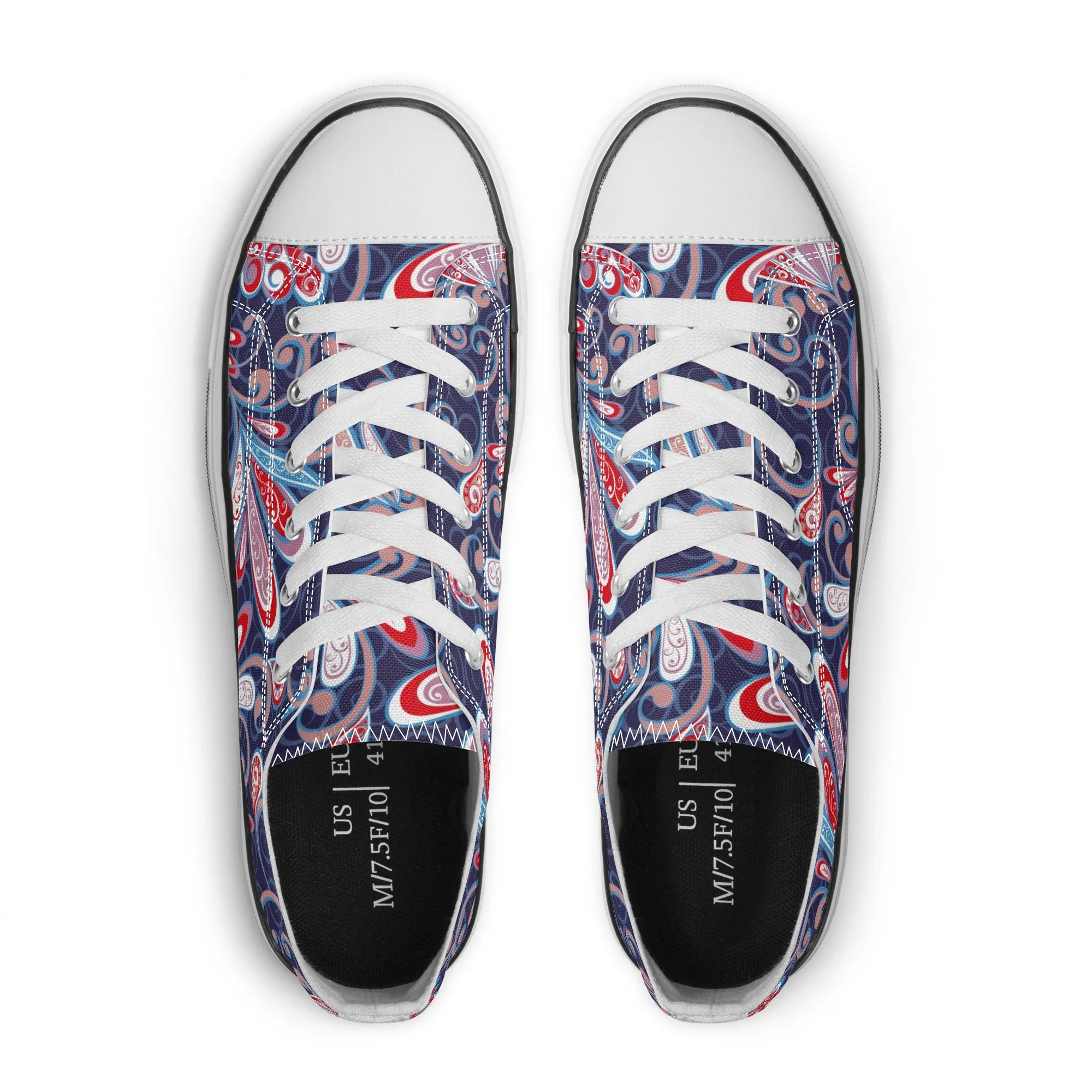 Blue and Red Paisley Pattern - Womens Classic Low Top Canvas Shoes for Footwear Lovers