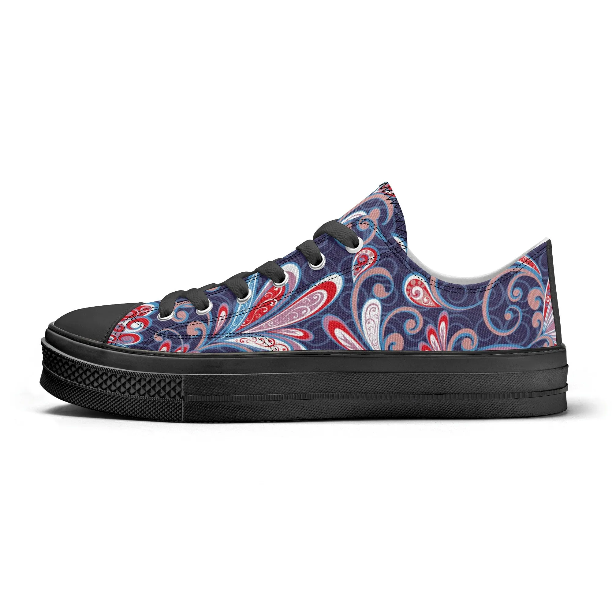 Blue and Red Paisley Pattern - Womens Classic Low Top Canvas Shoes for Footwear Lovers