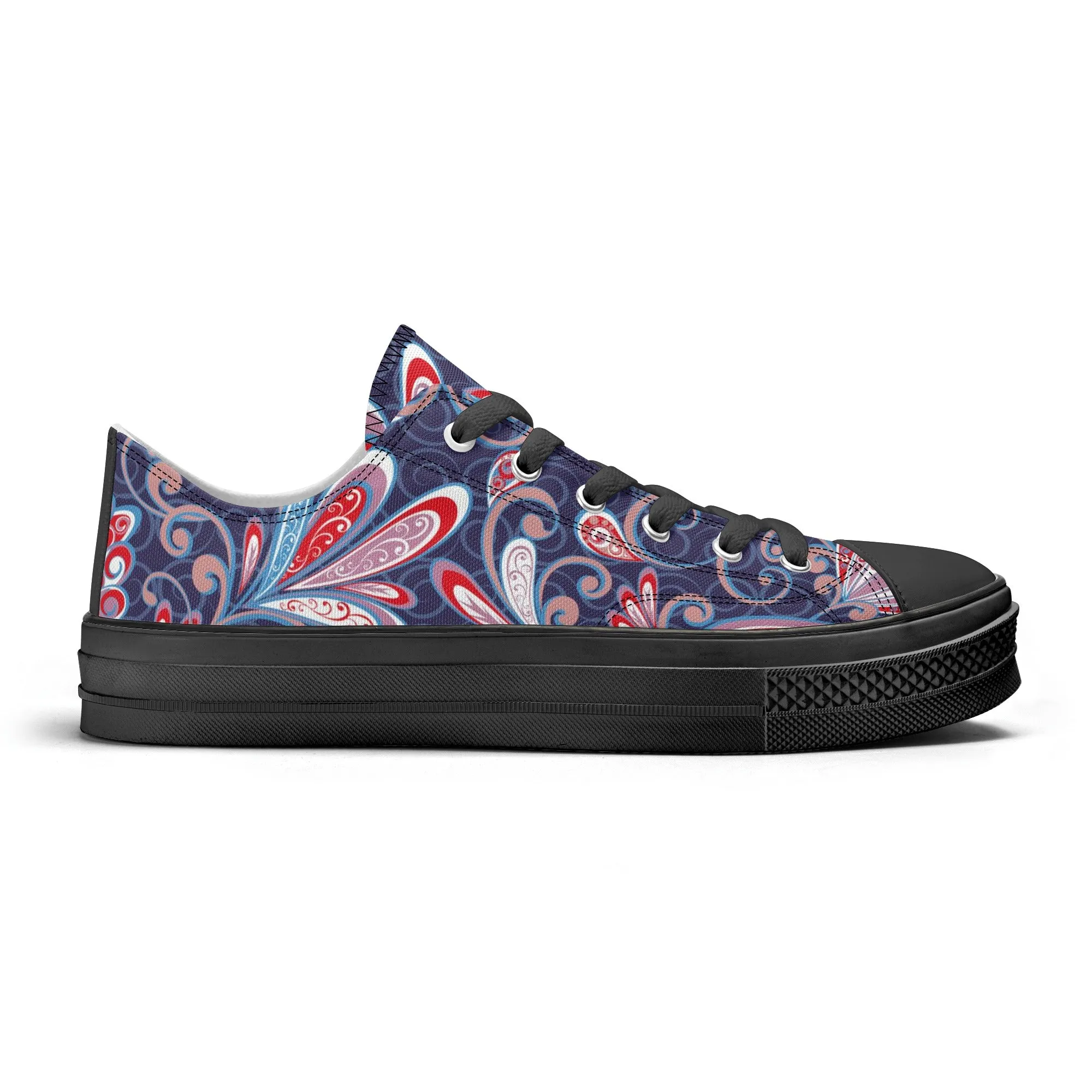 Blue and Red Paisley Pattern - Womens Classic Low Top Canvas Shoes for Footwear Lovers