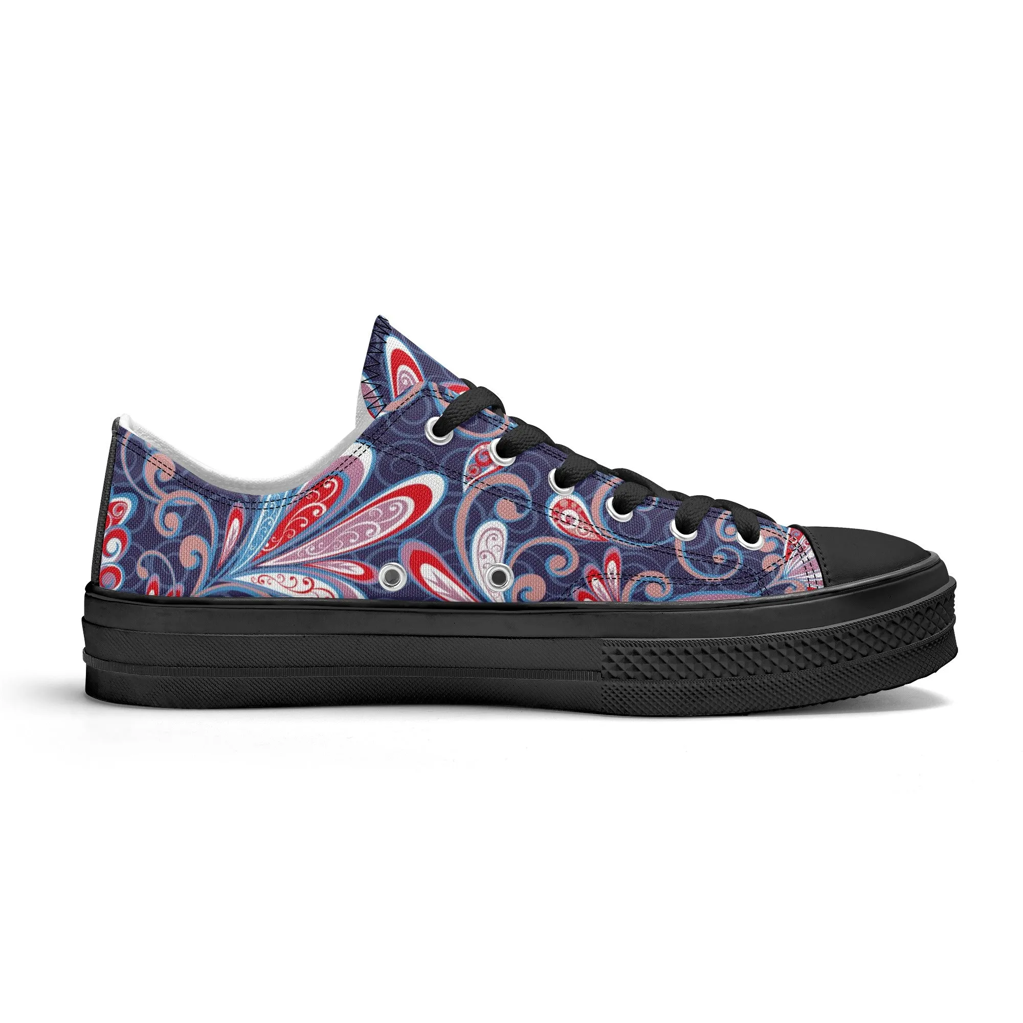 Blue and Red Paisley Pattern - Womens Classic Low Top Canvas Shoes for Footwear Lovers