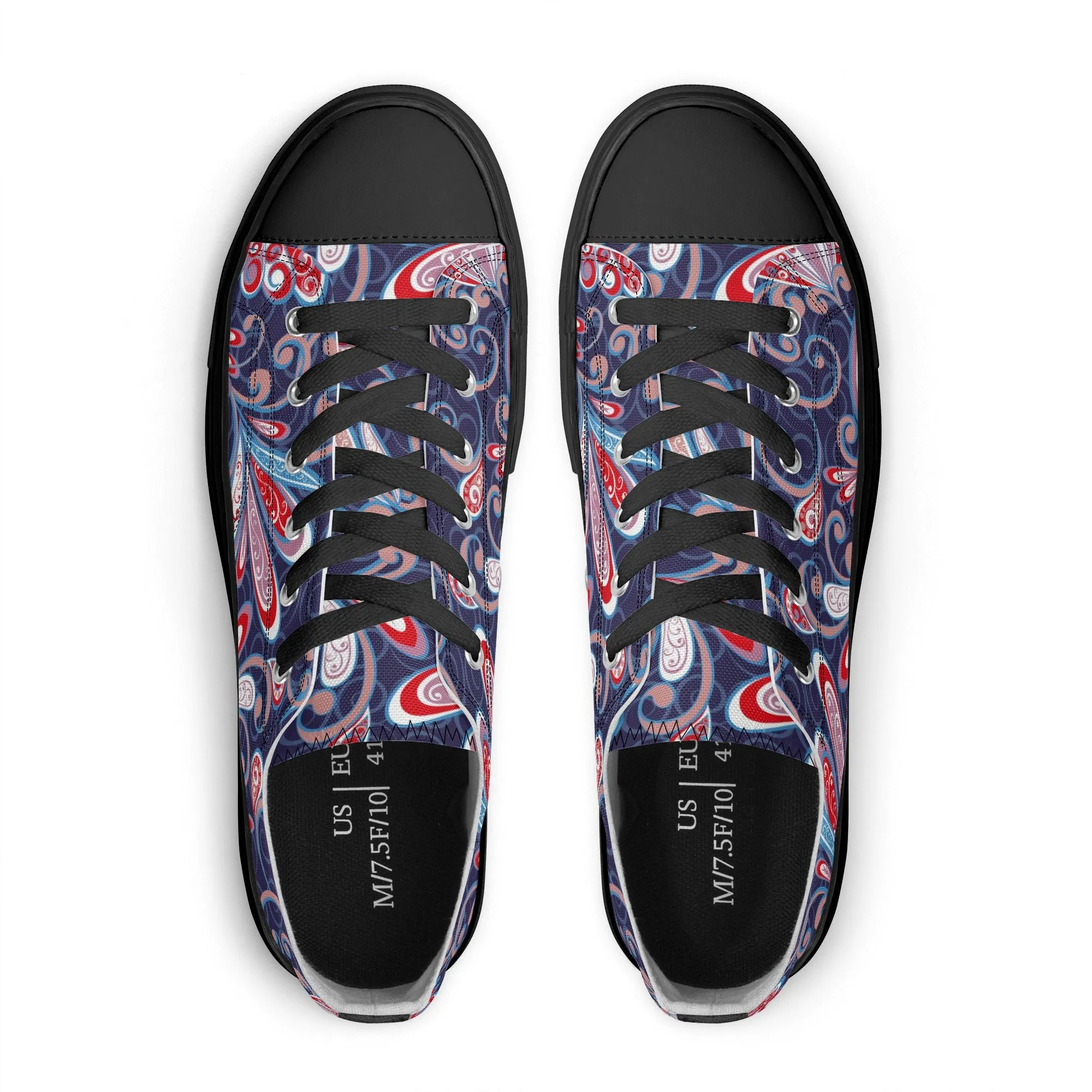 Blue and Red Paisley Pattern - Womens Classic Low Top Canvas Shoes for Footwear Lovers