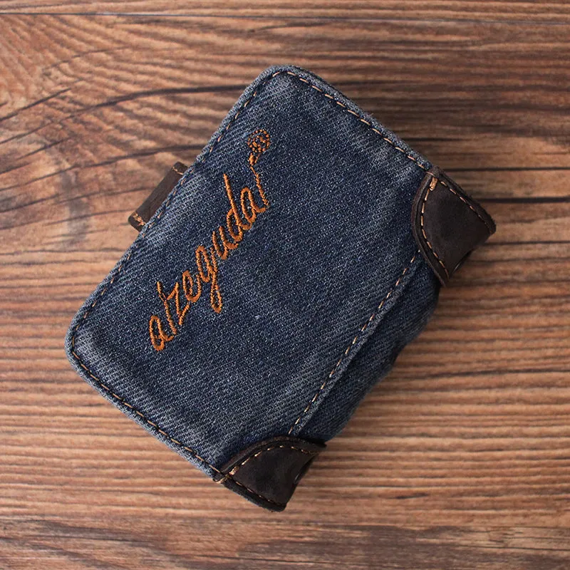 Blue Denim Bifold Mens Card Wallet Denim Card Holders Card Wallet For Women