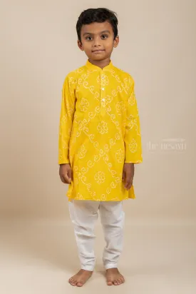 Bright Yellow Cotton Kurta Dresses For Boys With Pants