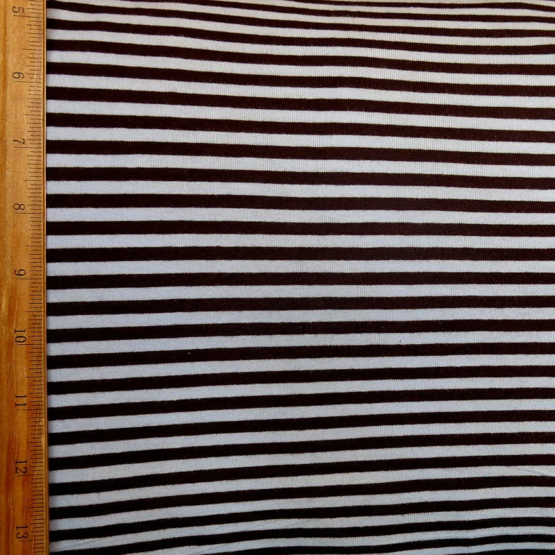 Brown and Blue 3/16" wide Stripe Cotton Lycra Knit Fabric