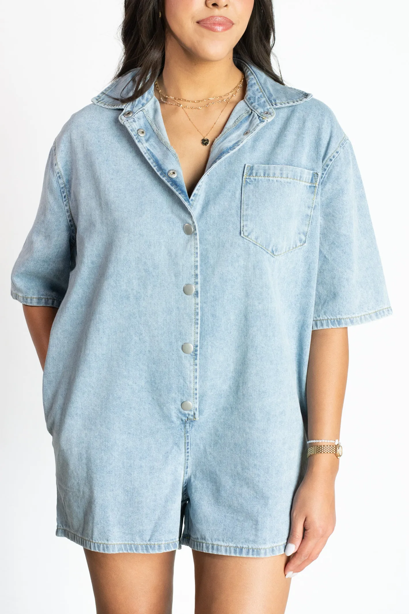 Celebrity Outlaw Denim Collared Romper