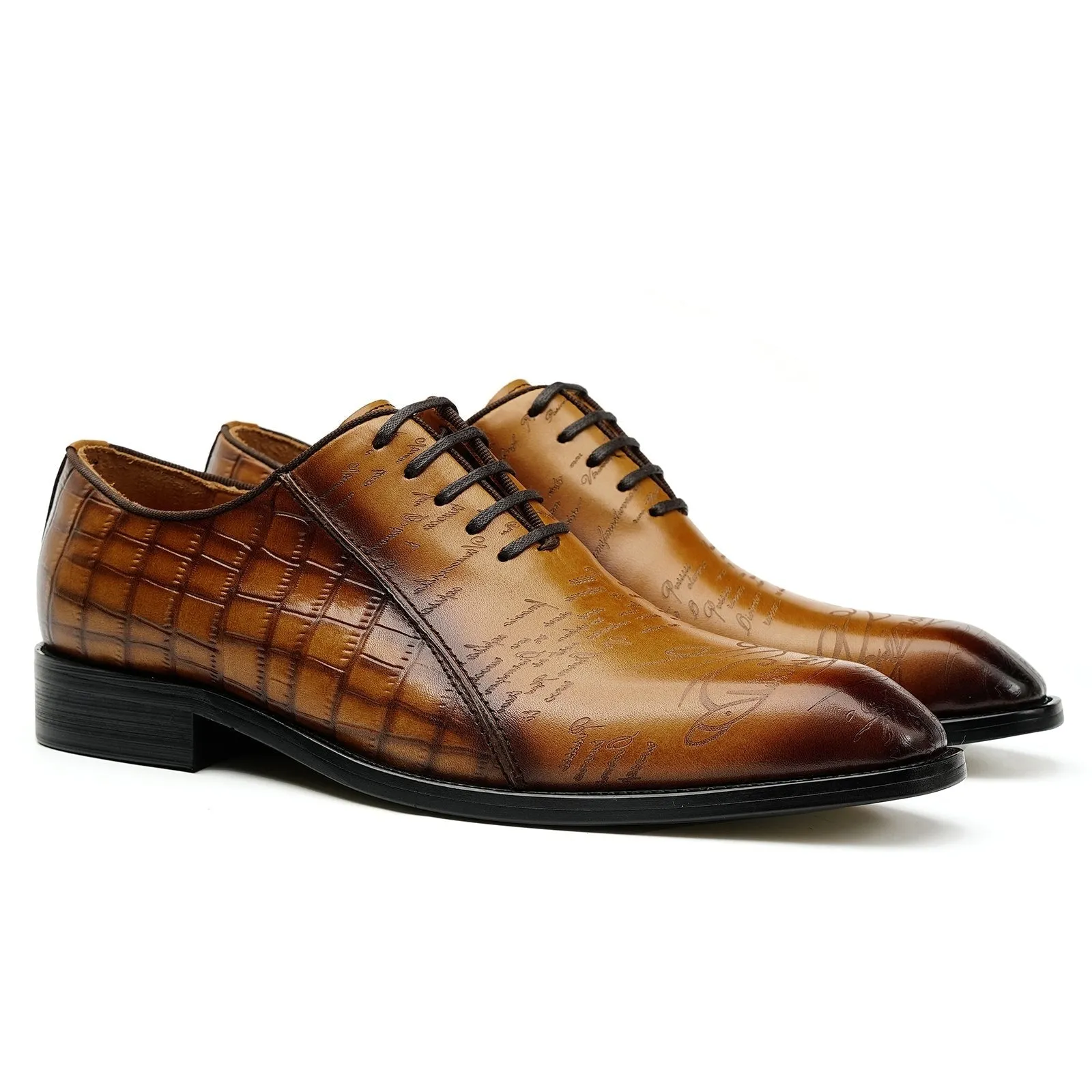 Crocodile embossed leather oxford shoes