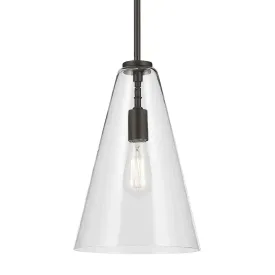 Everly 15" 1-Light Cone Pendant Light with Clear Glass, Olde Bronze Finish