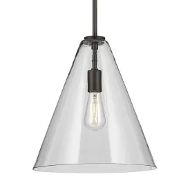 Everly 16" 1-Light Cone Pendant Light with Clear Glass, Olde Bronze Finish