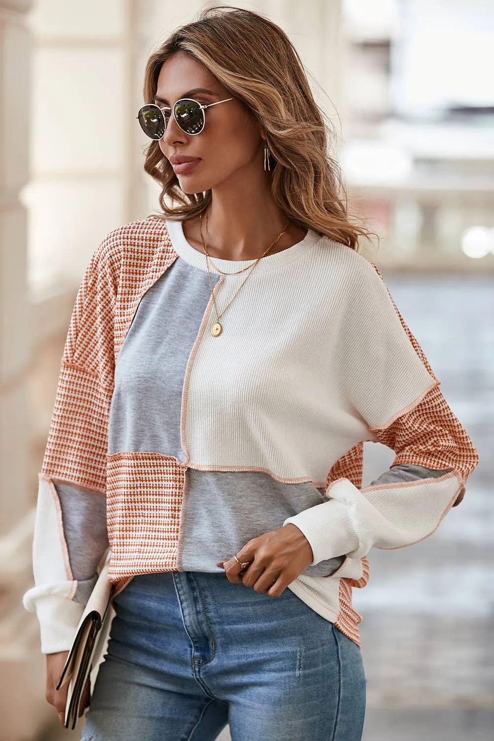 Exposed Seam Color-block Oversized Knit Top