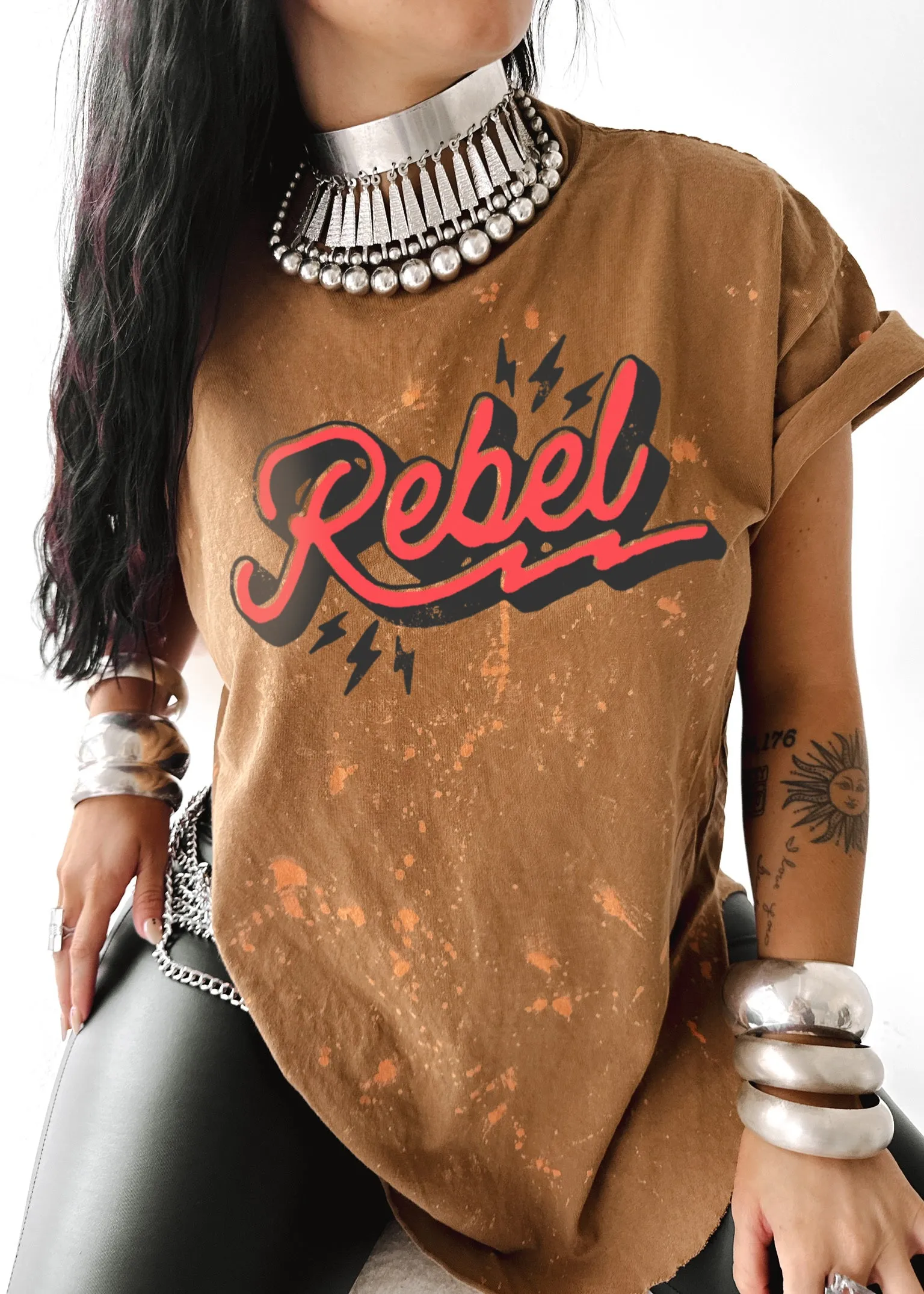 FINAL SALE: REBEL BLEACHED OUT SIDE SLIT TEE