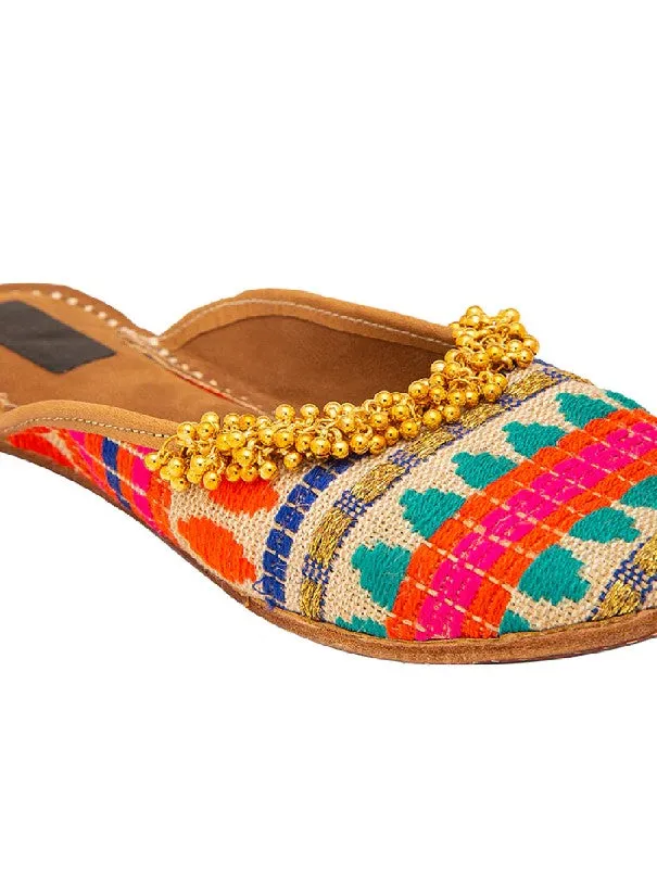 Ghungroo Edit - Multi Colored Embellished Open Back Juttis