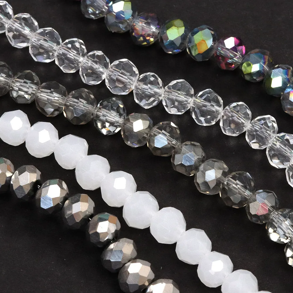 Glass Bead Bundle Clear/White Rondelle - 5 Strands