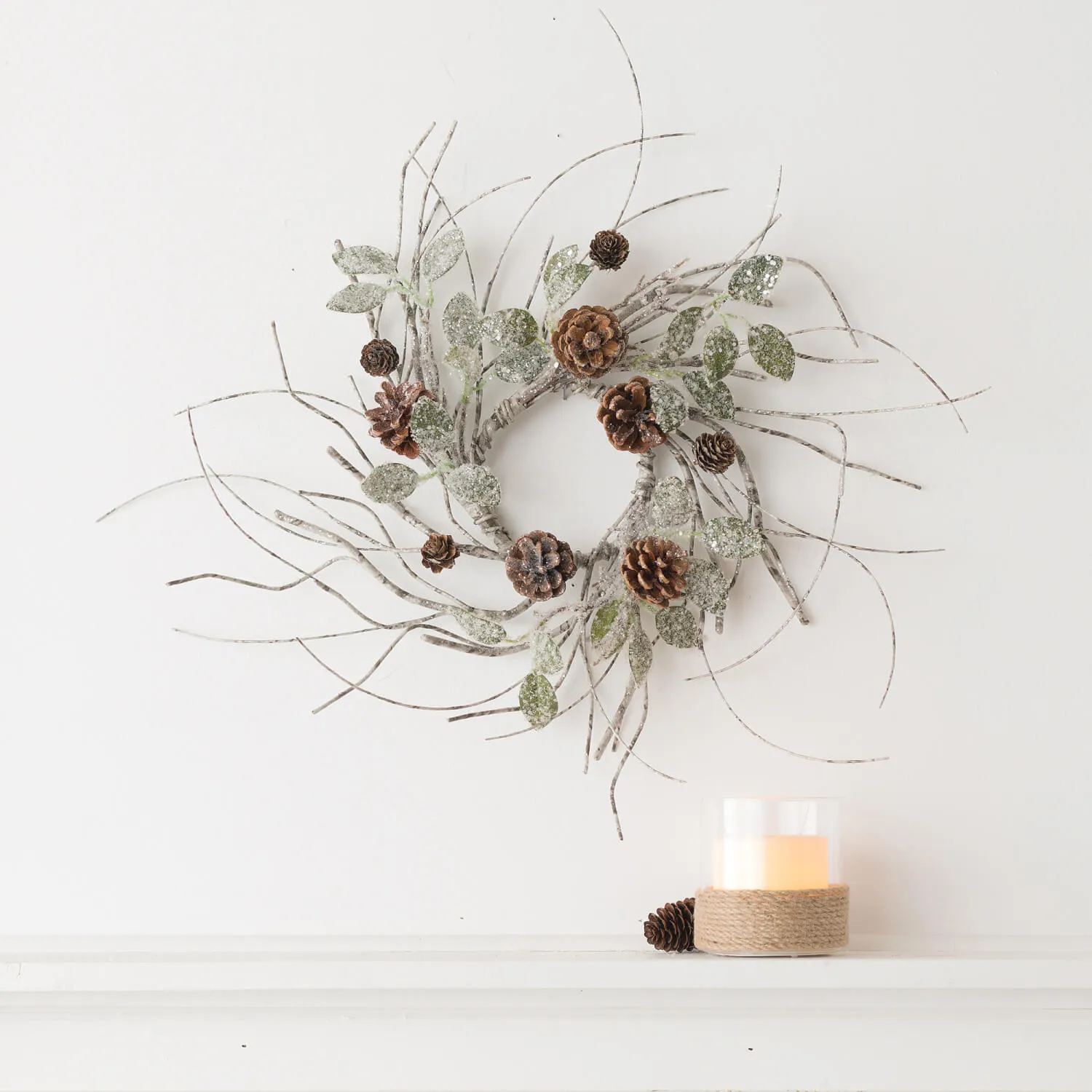 Glittered Birch, Leaf and Pinecone Mini Wreath