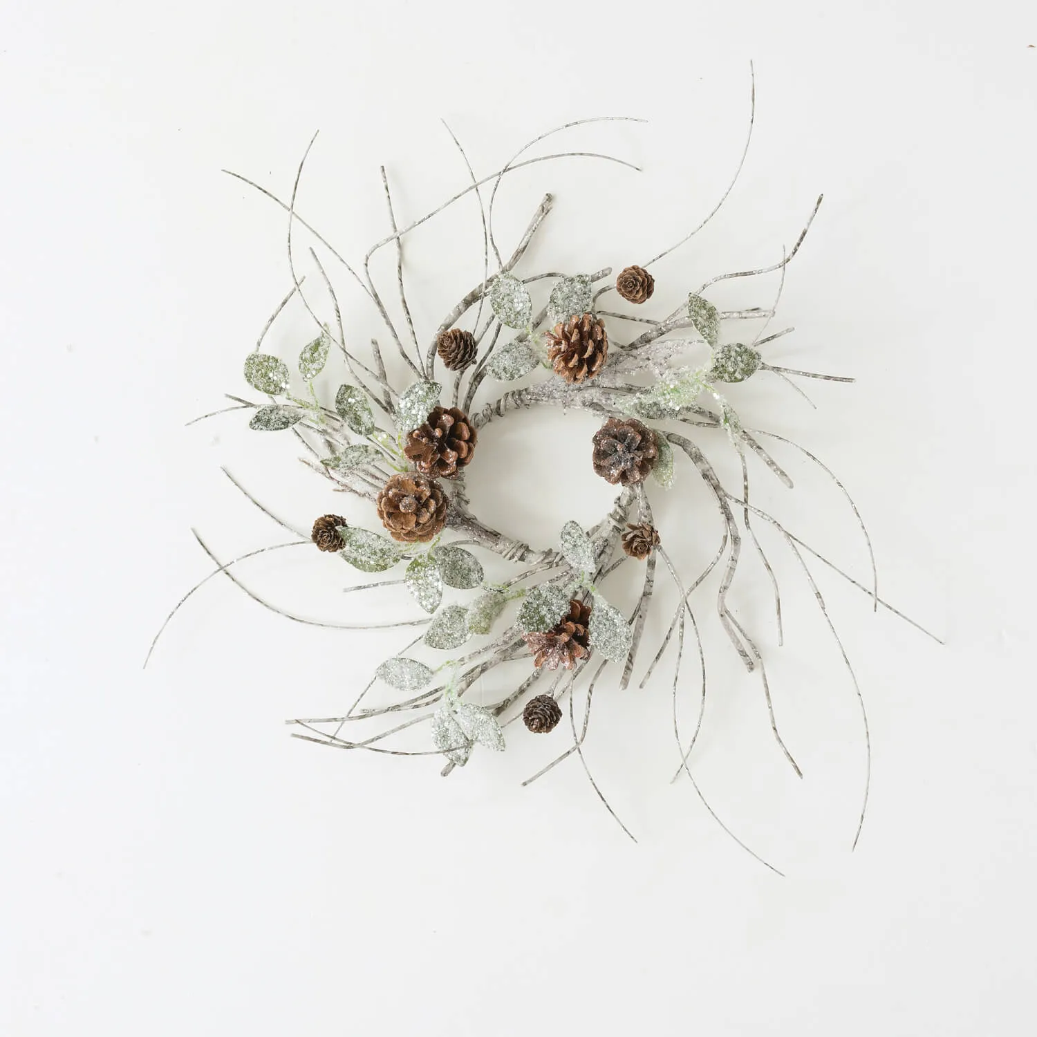 Glittered Birch, Leaf and Pinecone Mini Wreath